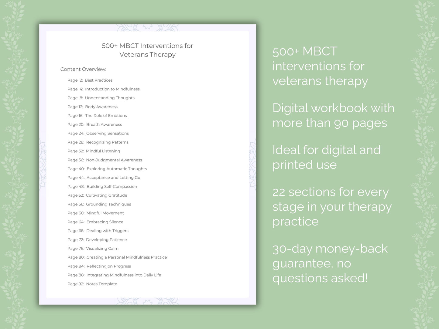 Veterans Mindfulness-Based Cognitive Therapy (MBCT) Therapist Worksheets