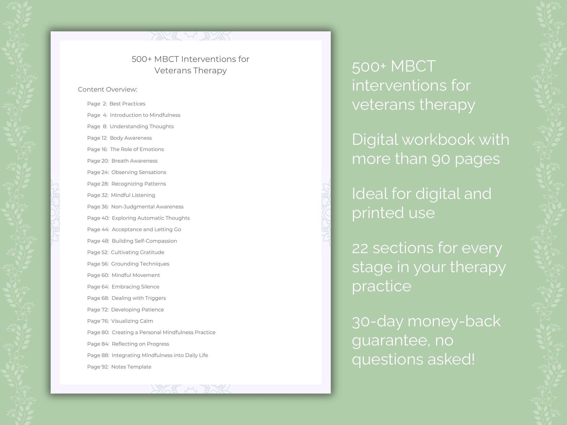 Veterans Mindfulness-Based Cognitive Therapy (MBCT) Therapist Worksheets