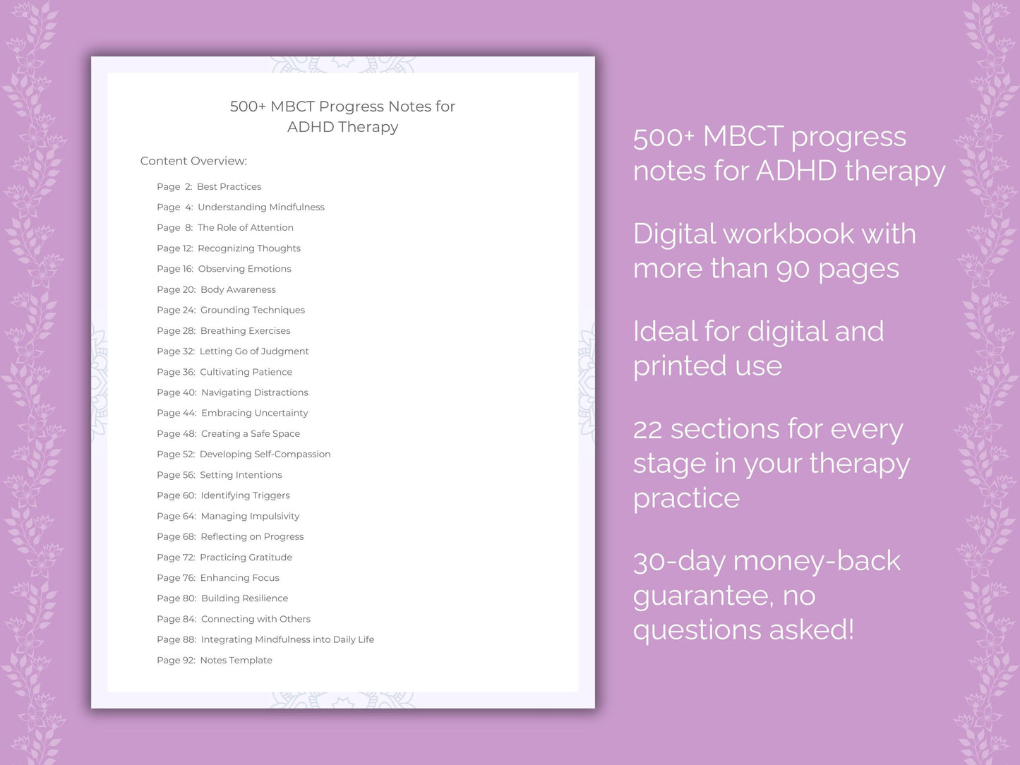 ADHD Mindfulness-Based Cognitive Therapy (MBCT) Therapist Worksheets