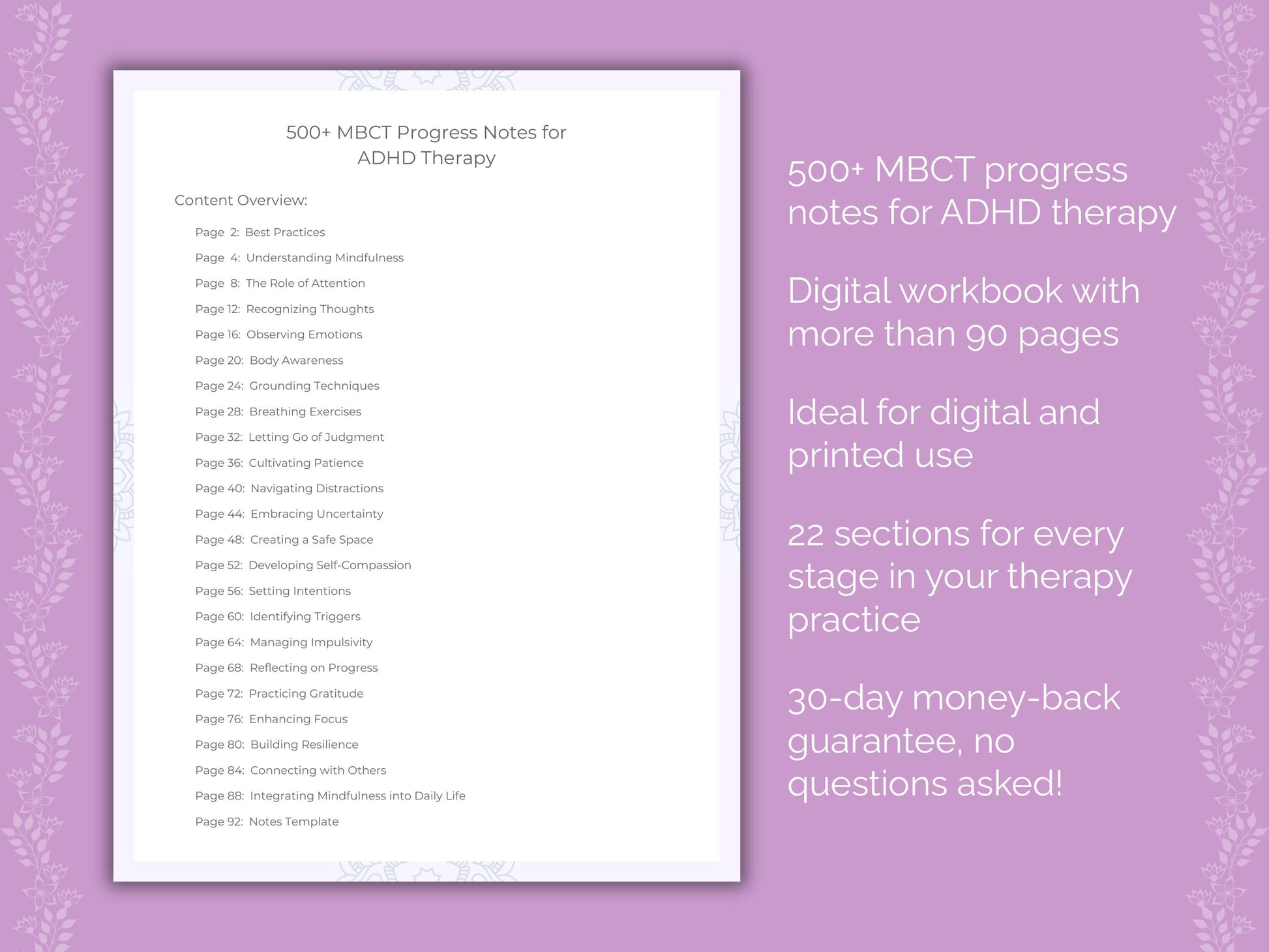 ADHD Mindfulness-Based Cognitive Therapy (MBCT) Therapist Worksheets