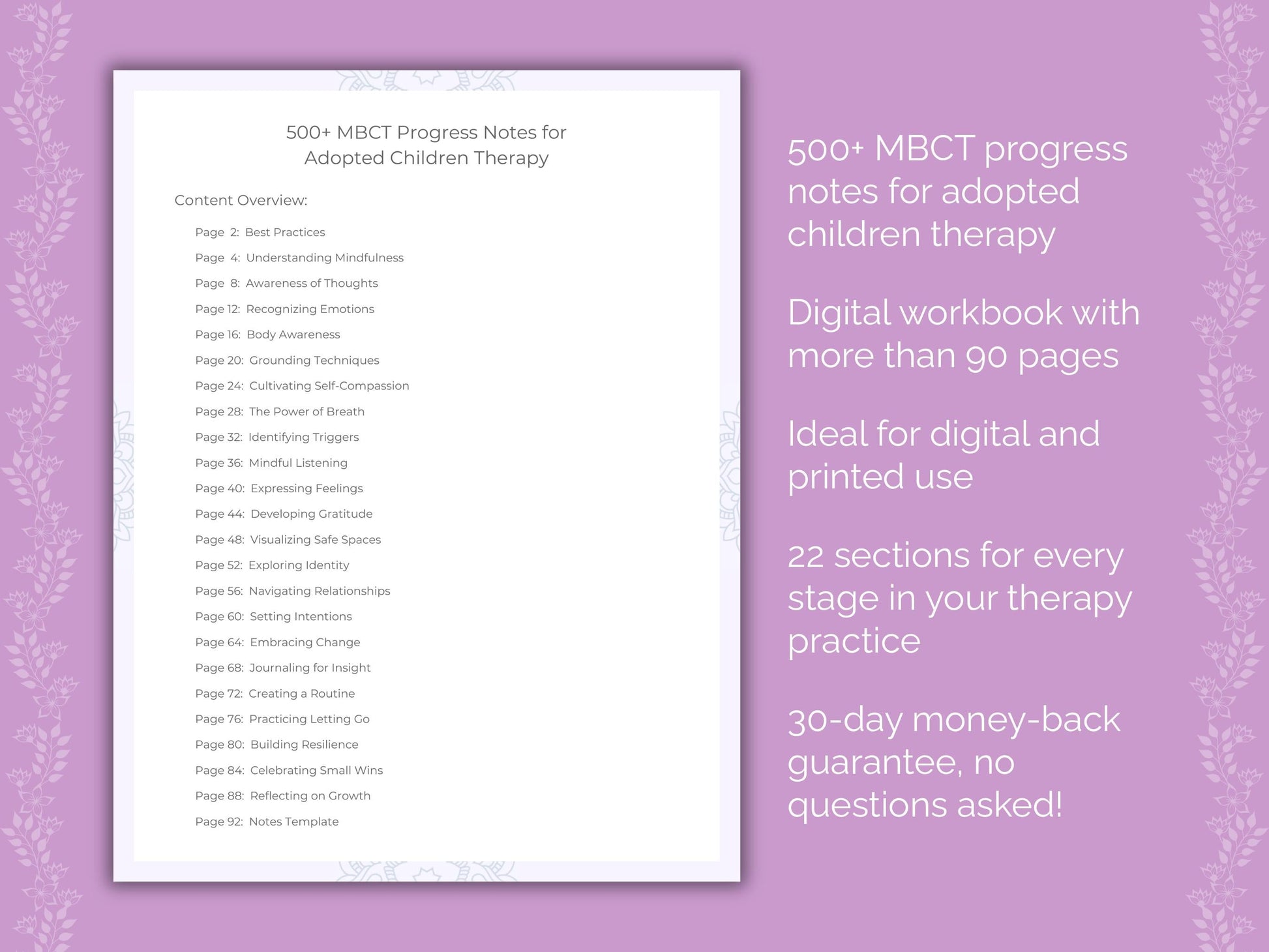 Adopted Children Mindfulness-Based Cognitive Therapy (MBCT) Therapist Worksheets