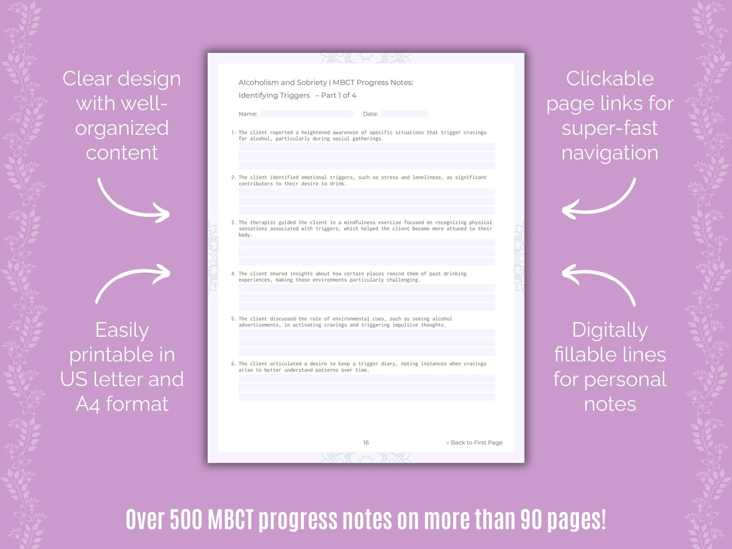 Alcoholism and Sobriety Mindfulness-Based Cognitive Therapy (MBCT) Counseling Templates