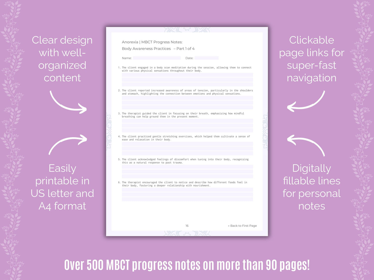 Anorexia Mindfulness-Based Cognitive Therapy (MBCT) Counseling Templates