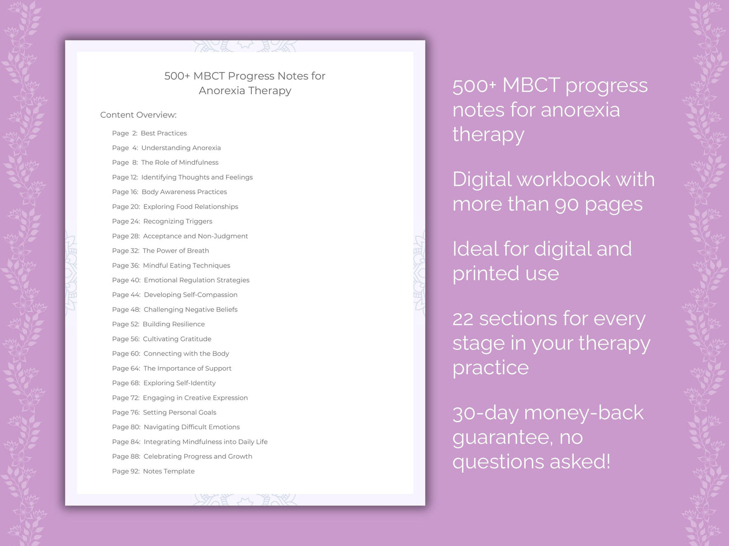 Anorexia Mindfulness-Based Cognitive Therapy (MBCT) Therapist Worksheets