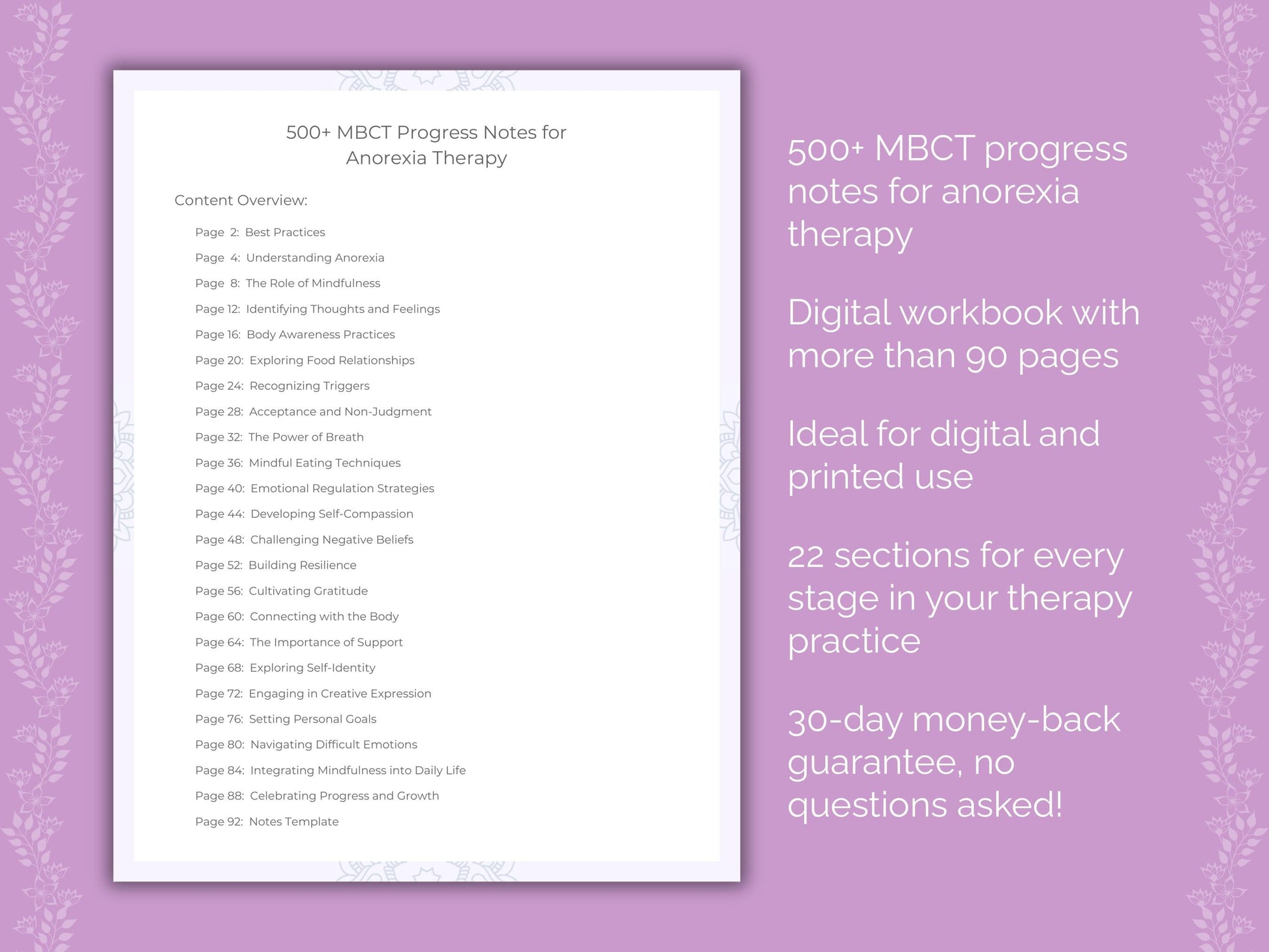 Anorexia Mindfulness-Based Cognitive Therapy (MBCT) Therapist Worksheets