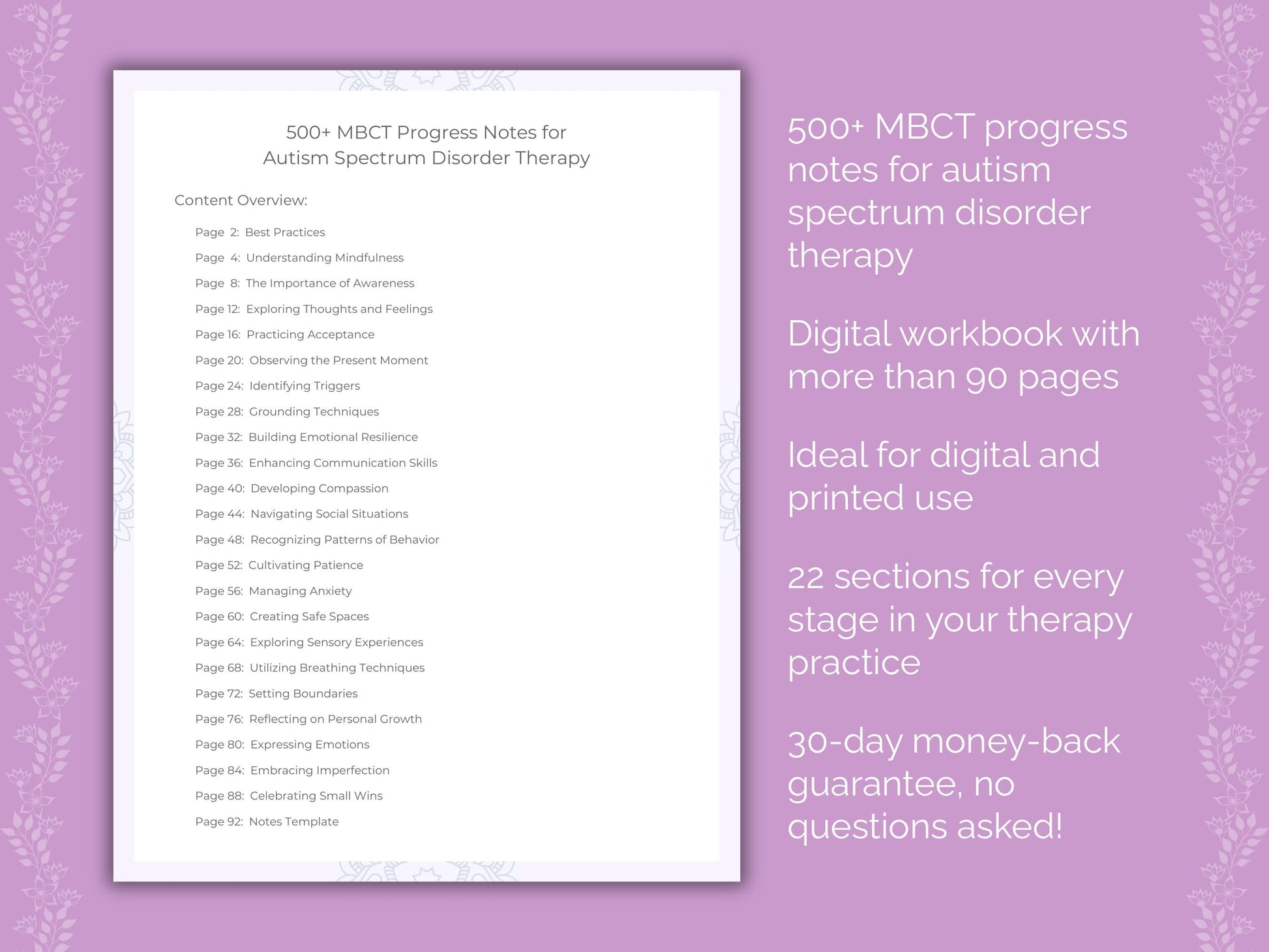 Autism Spectrum Disorder Mindfulness-Based Cognitive Therapy (MBCT) Therapist Worksheets