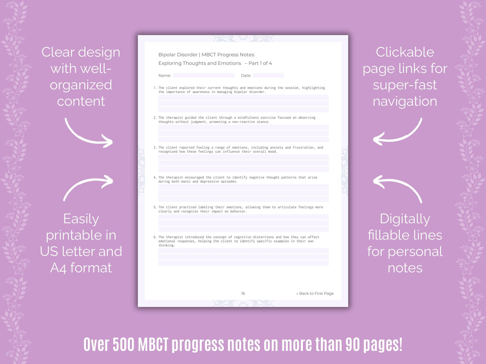 Bipolar Disorder Mindfulness-Based Cognitive Therapy (MBCT) Counseling Templates