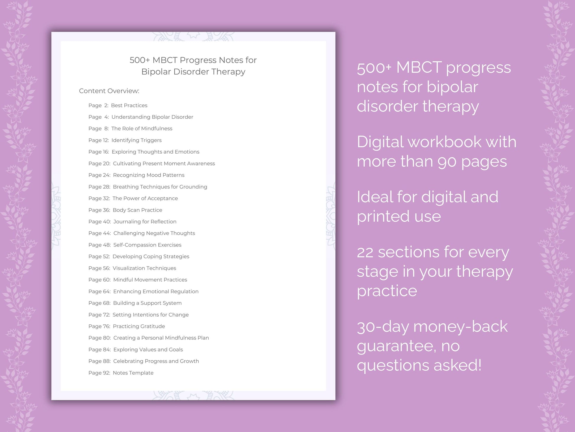 Bipolar Disorder Mindfulness-Based Cognitive Therapy (MBCT) Therapist Worksheets