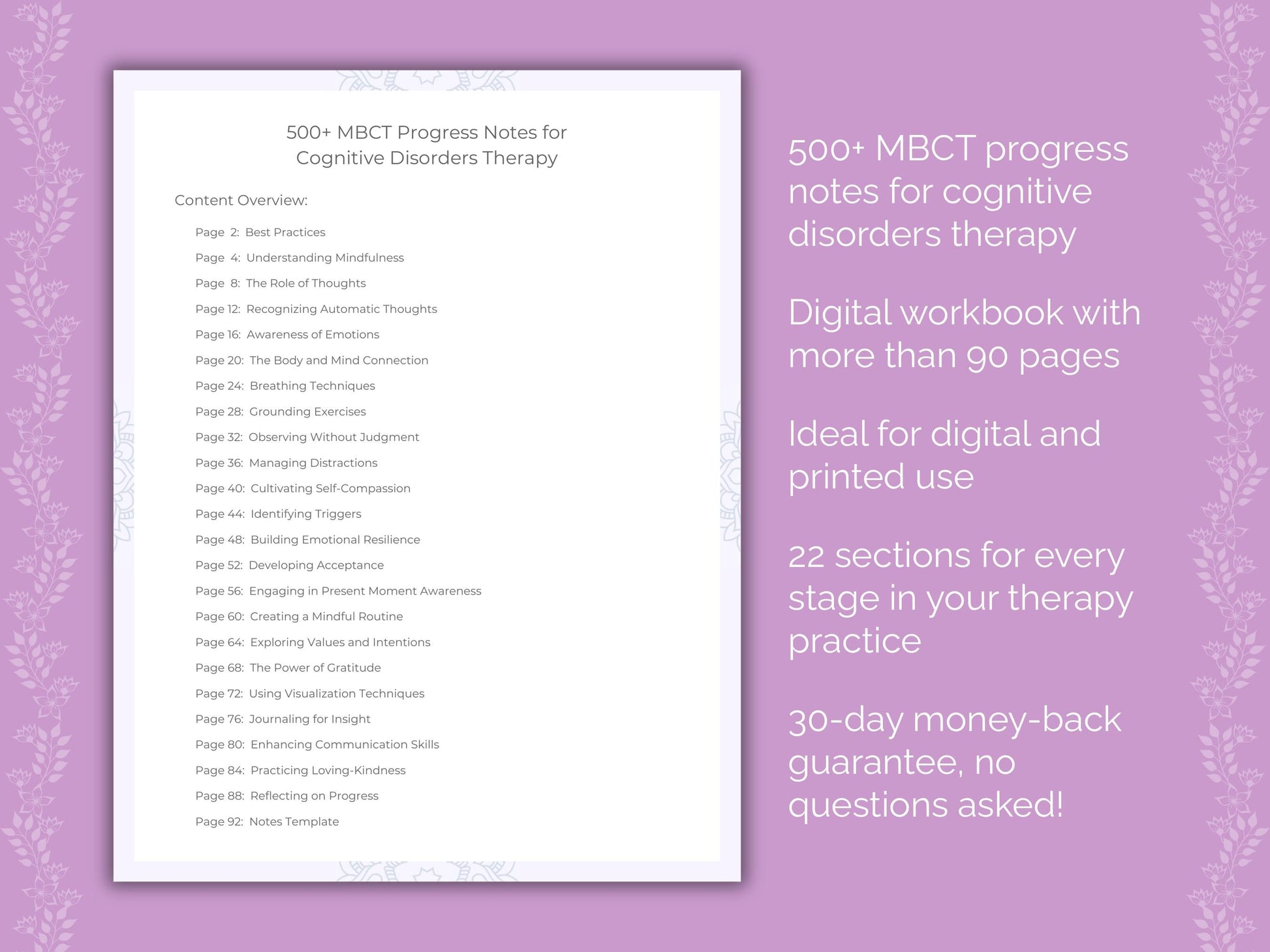 Cognitive Disorders Mindfulness-Based Cognitive Therapy (MBCT) Therapist Worksheets