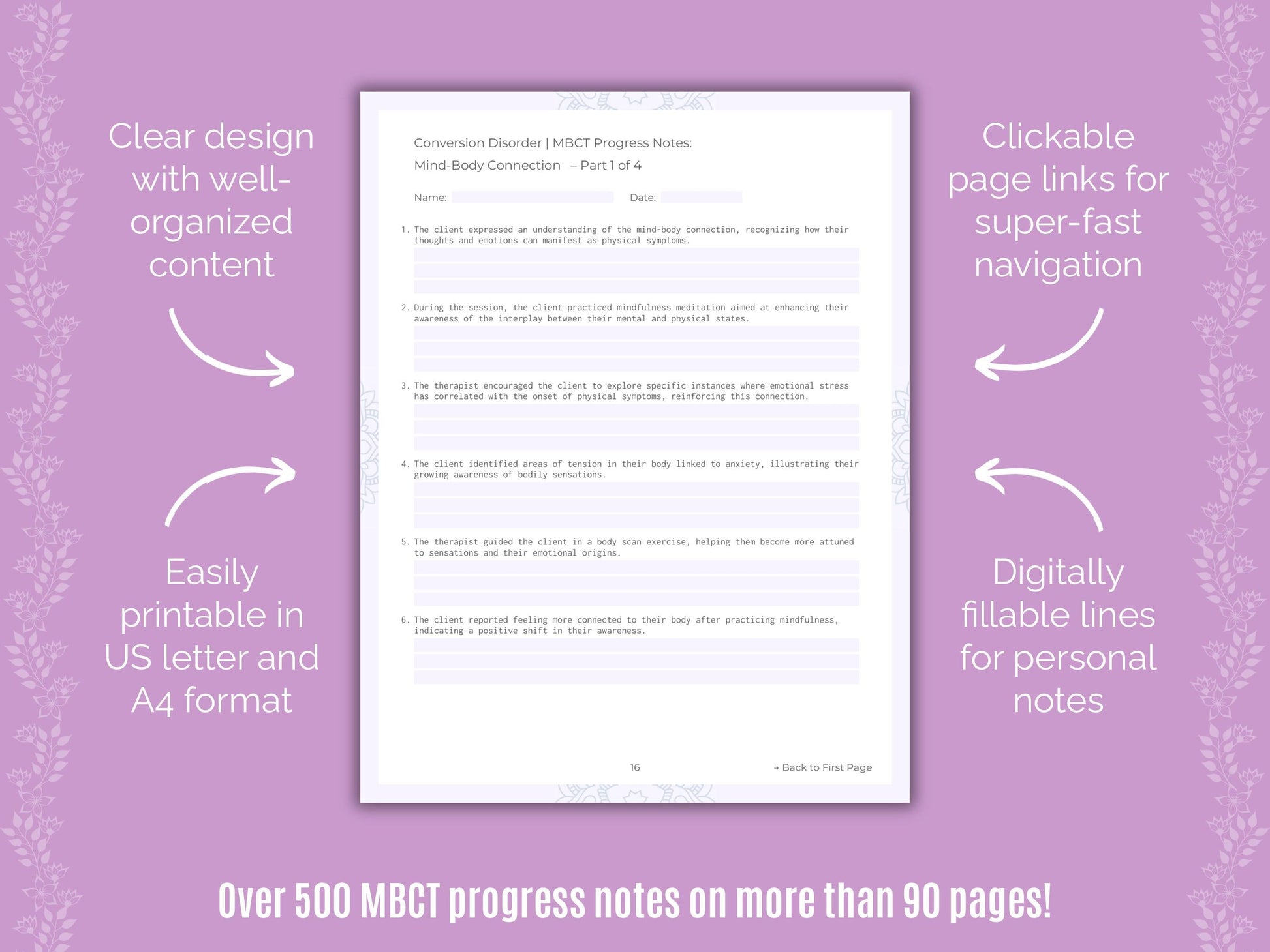 Conversion Disorder Mindfulness-Based Cognitive Therapy (MBCT) Counseling Templates