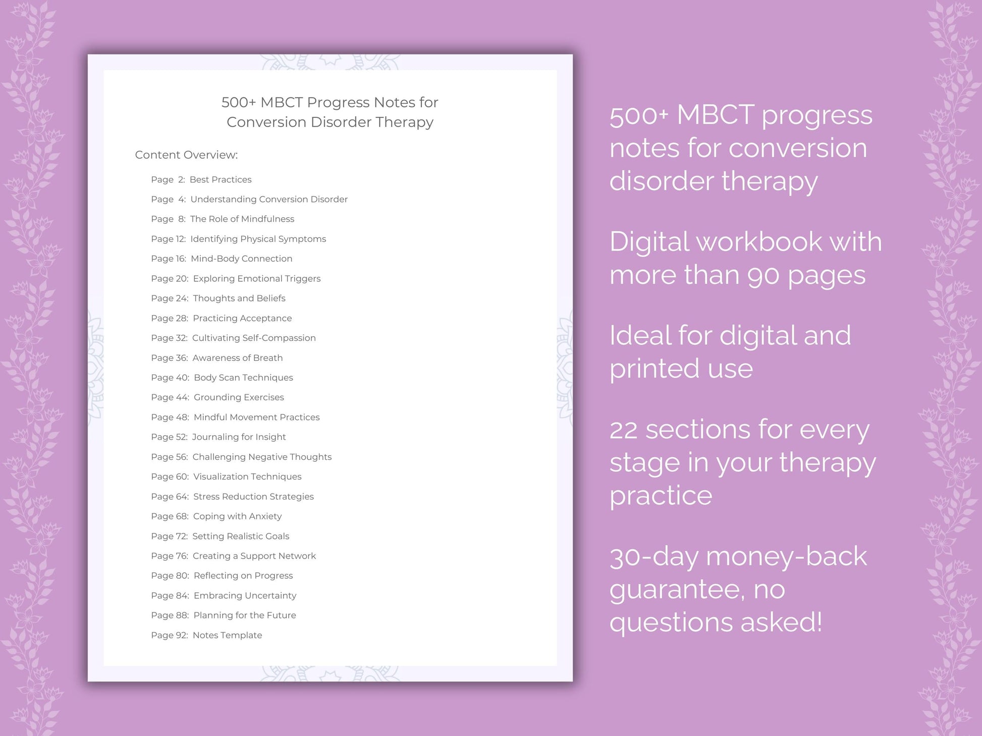 Conversion Disorder Mindfulness-Based Cognitive Therapy (MBCT) Therapist Worksheets