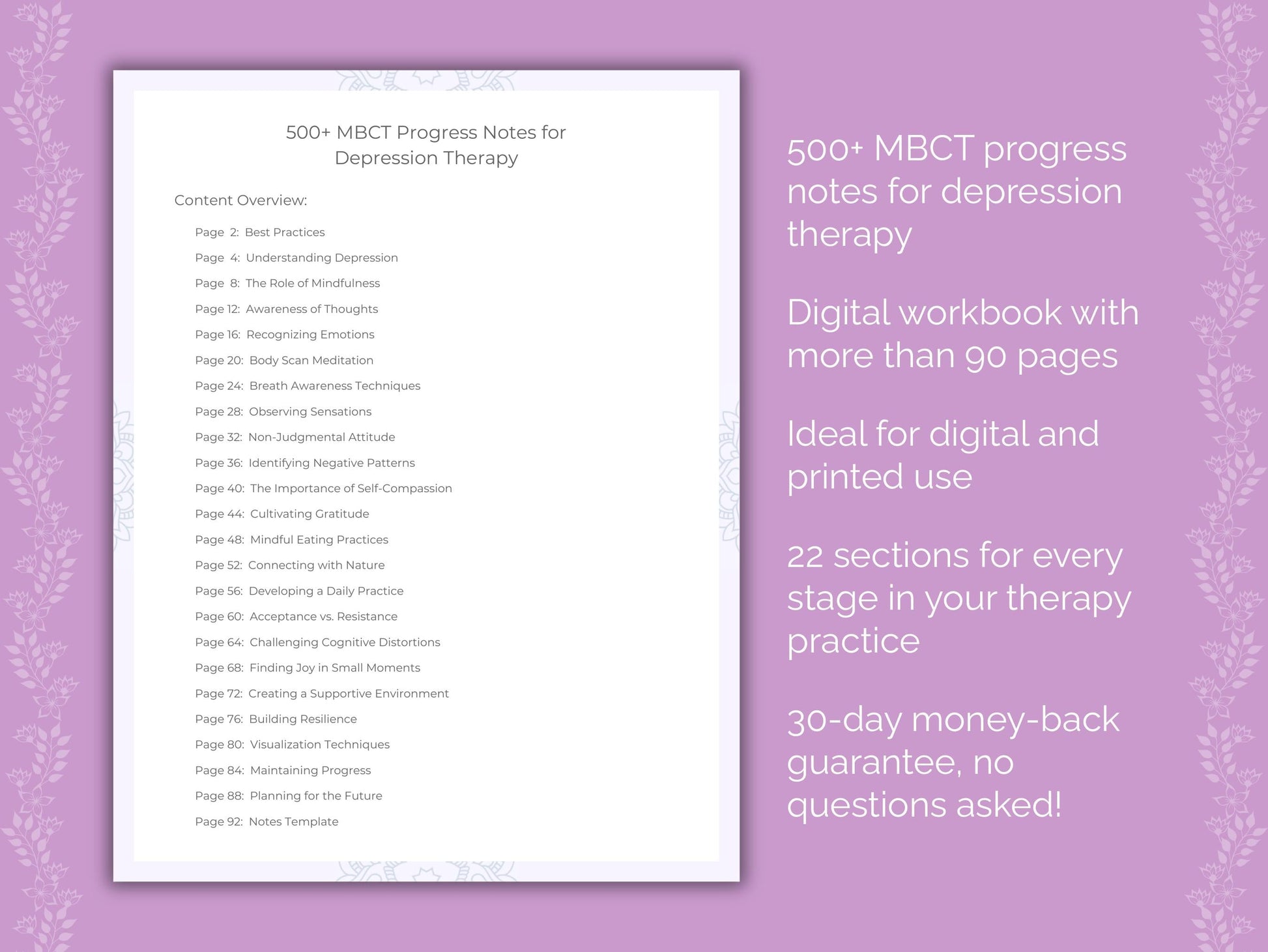 Depression Mindfulness-Based Cognitive Therapy (MBCT) Therapist Worksheets