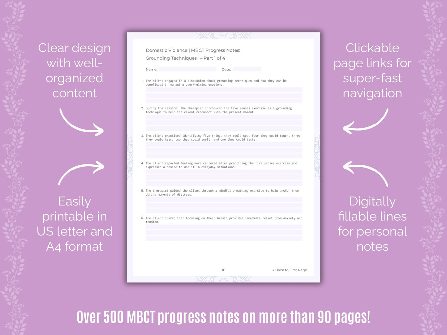 Domestic Violence Mindfulness-Based Cognitive Therapy (MBCT) Counseling Templates