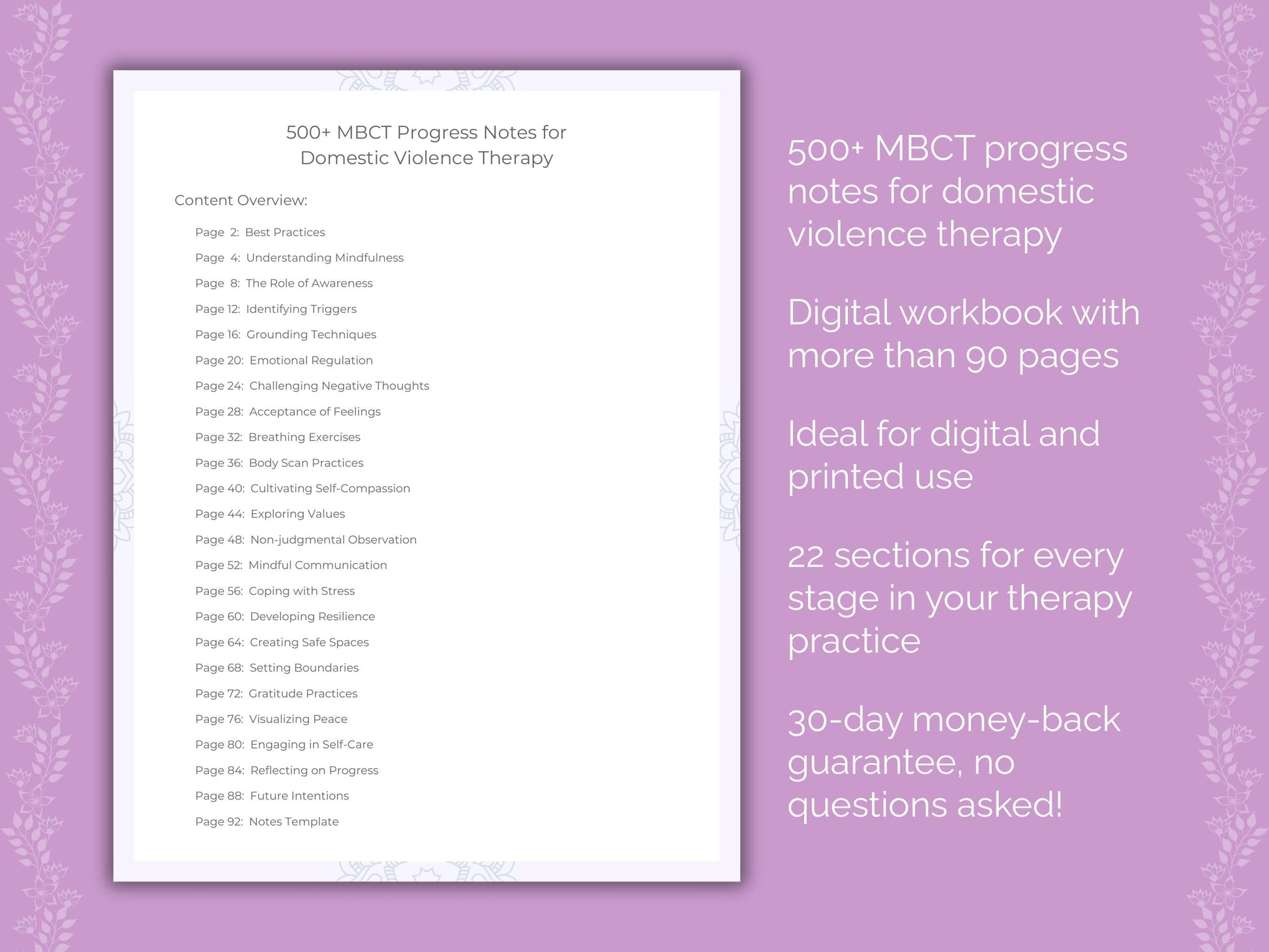 Domestic Violence Mindfulness-Based Cognitive Therapy (MBCT) Therapist Worksheets