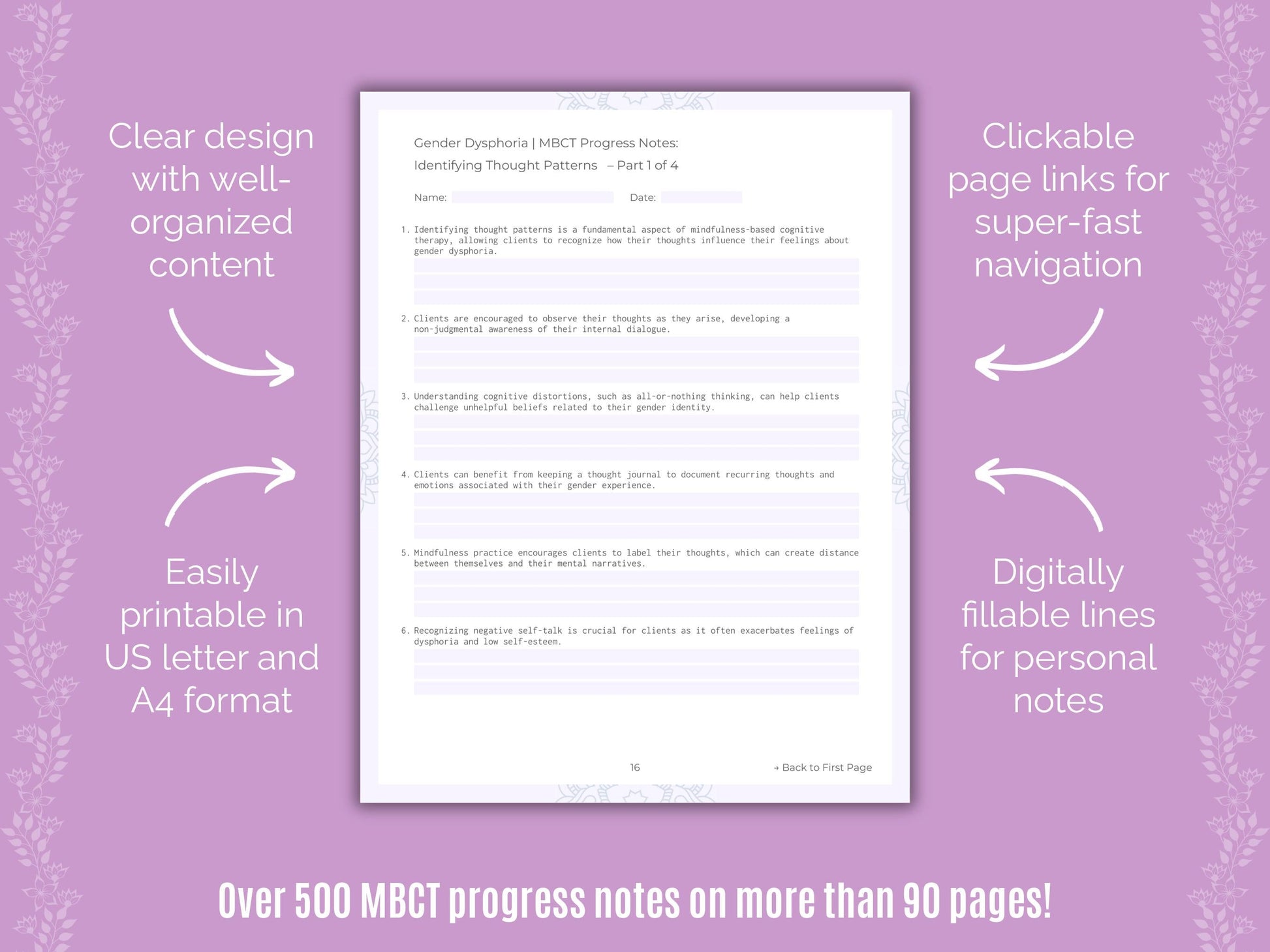 Gender Dysphoria Mindfulness-Based Cognitive Therapy (MBCT) Counseling Templates