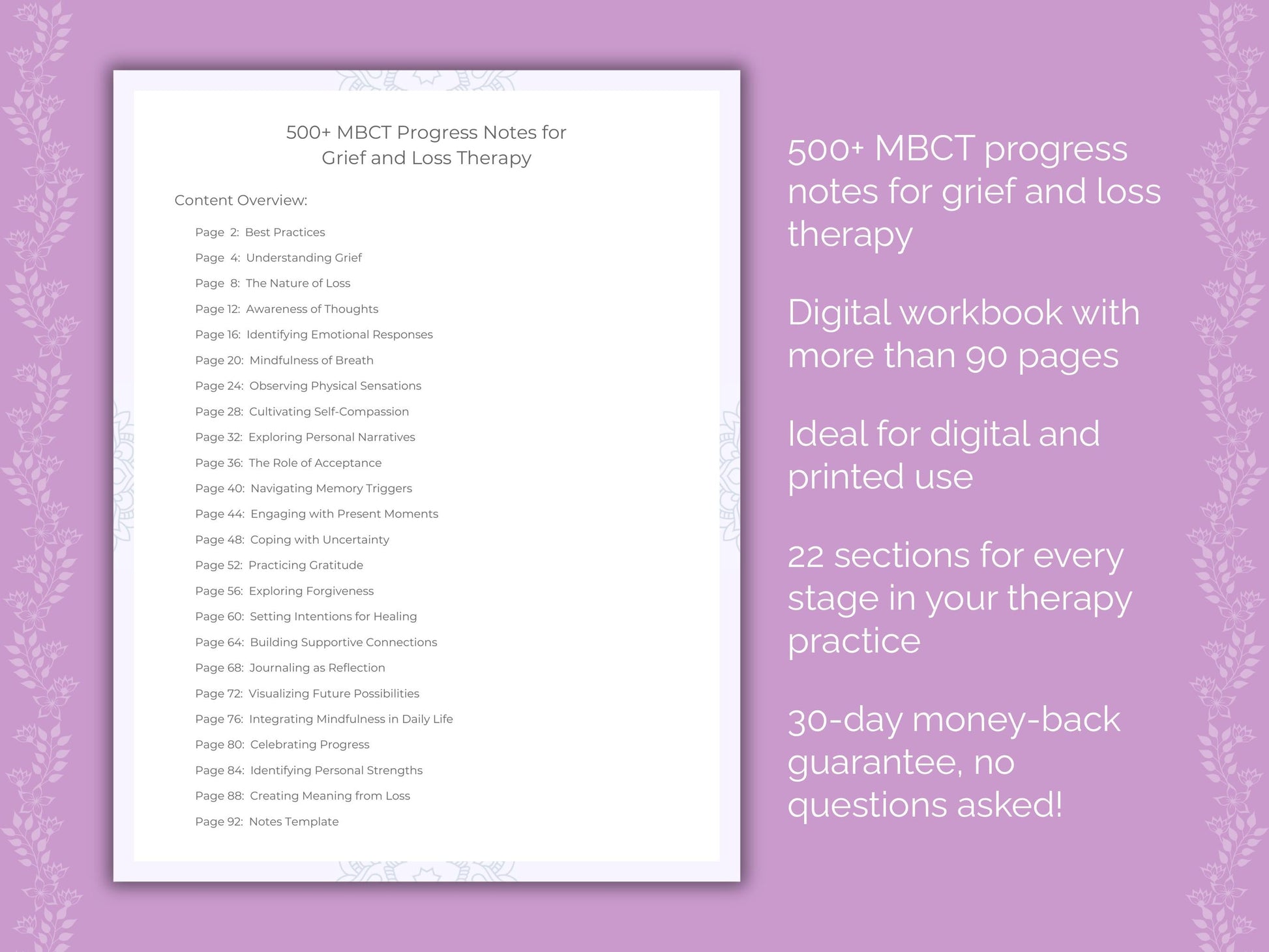 Grief and Loss Mindfulness-Based Cognitive Therapy (MBCT) Therapist Worksheets