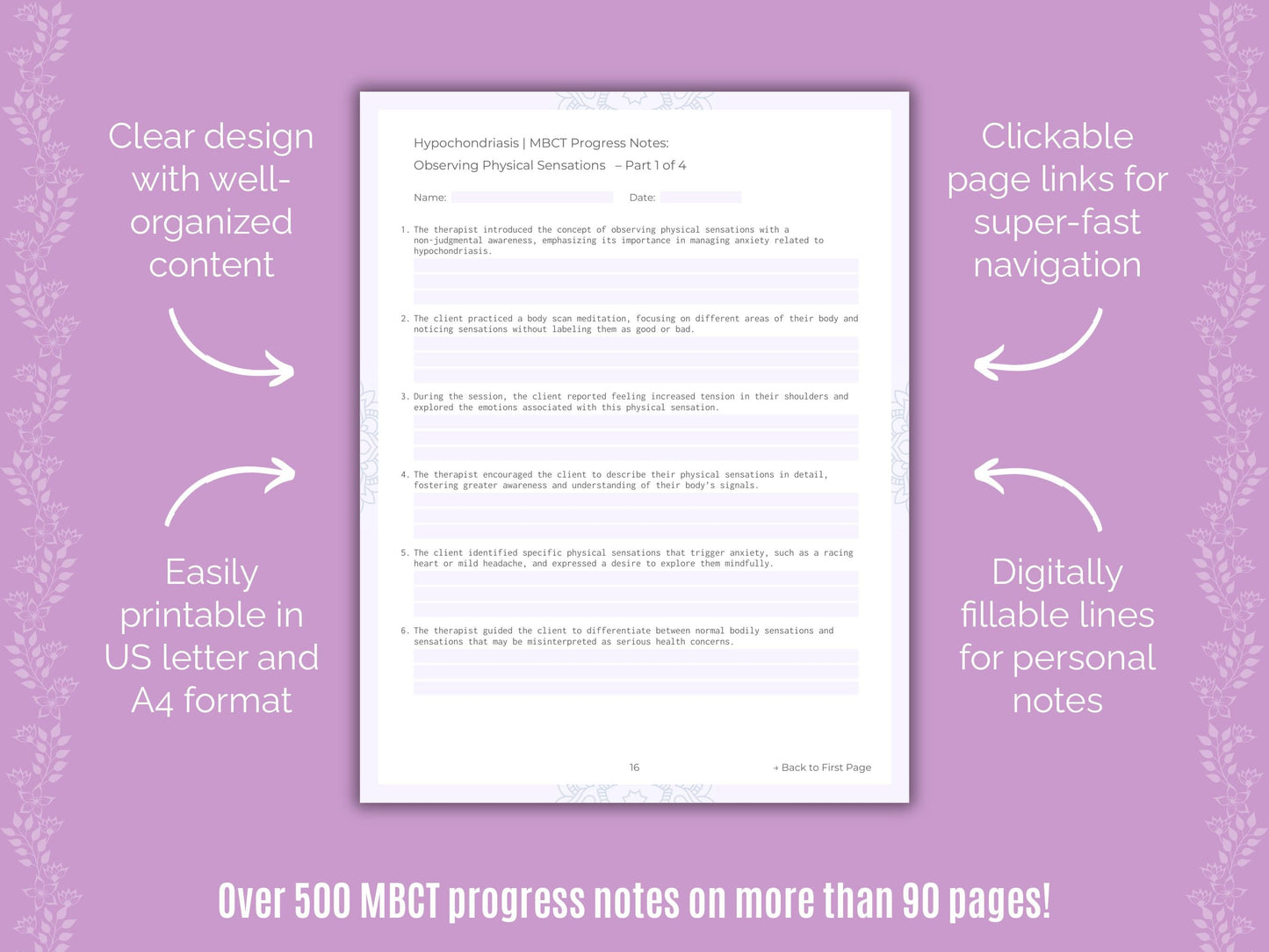 Hypochondriasis Mindfulness-Based Cognitive Therapy (MBCT) Counseling Templates