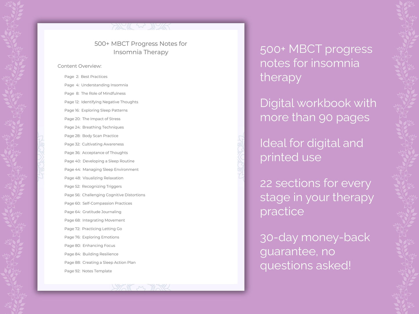 Insomnia Mindfulness-Based Cognitive Therapy (MBCT) Therapist Worksheets