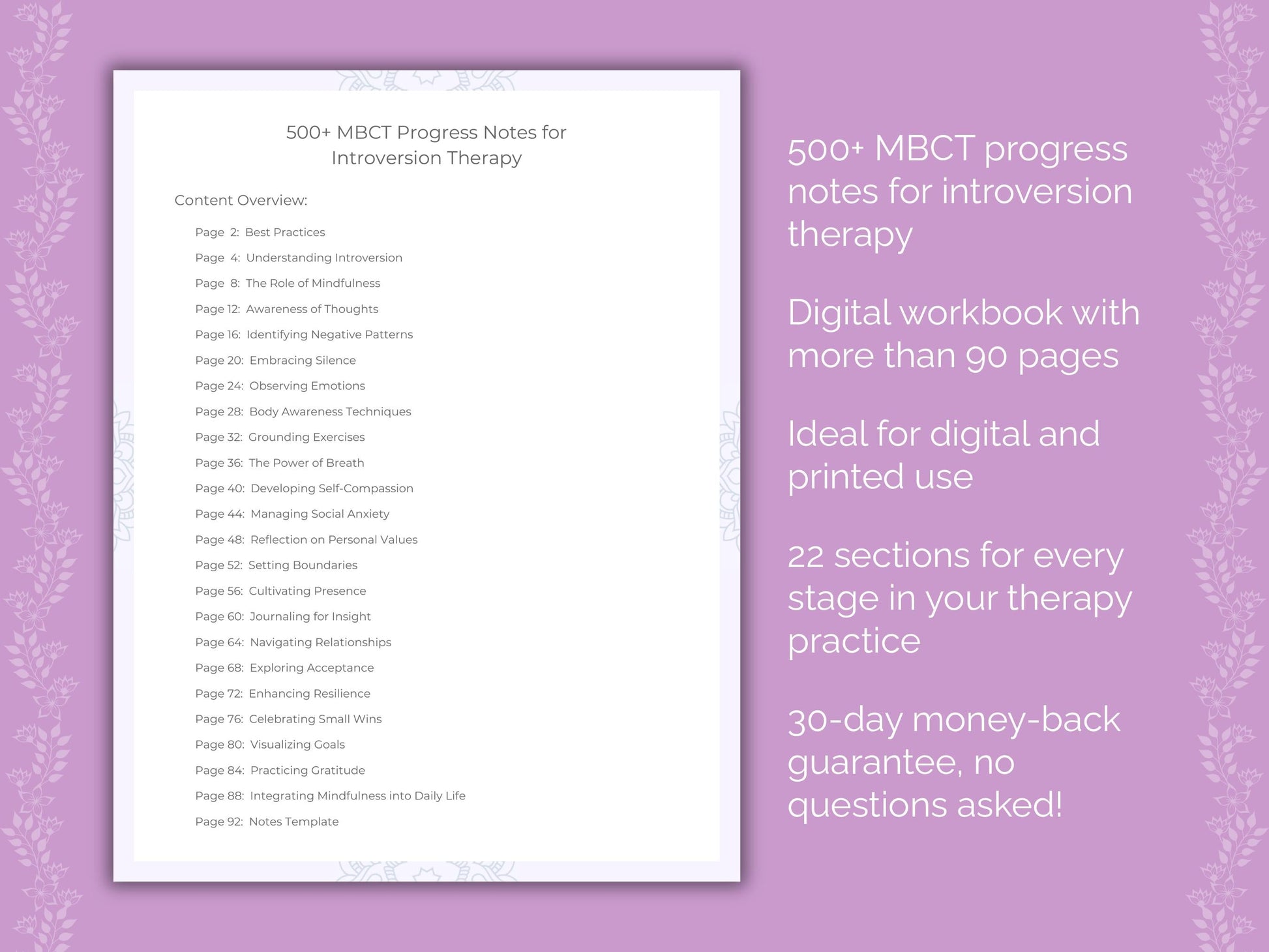 Introversion Mindfulness-Based Cognitive Therapy (MBCT) Therapist Worksheets