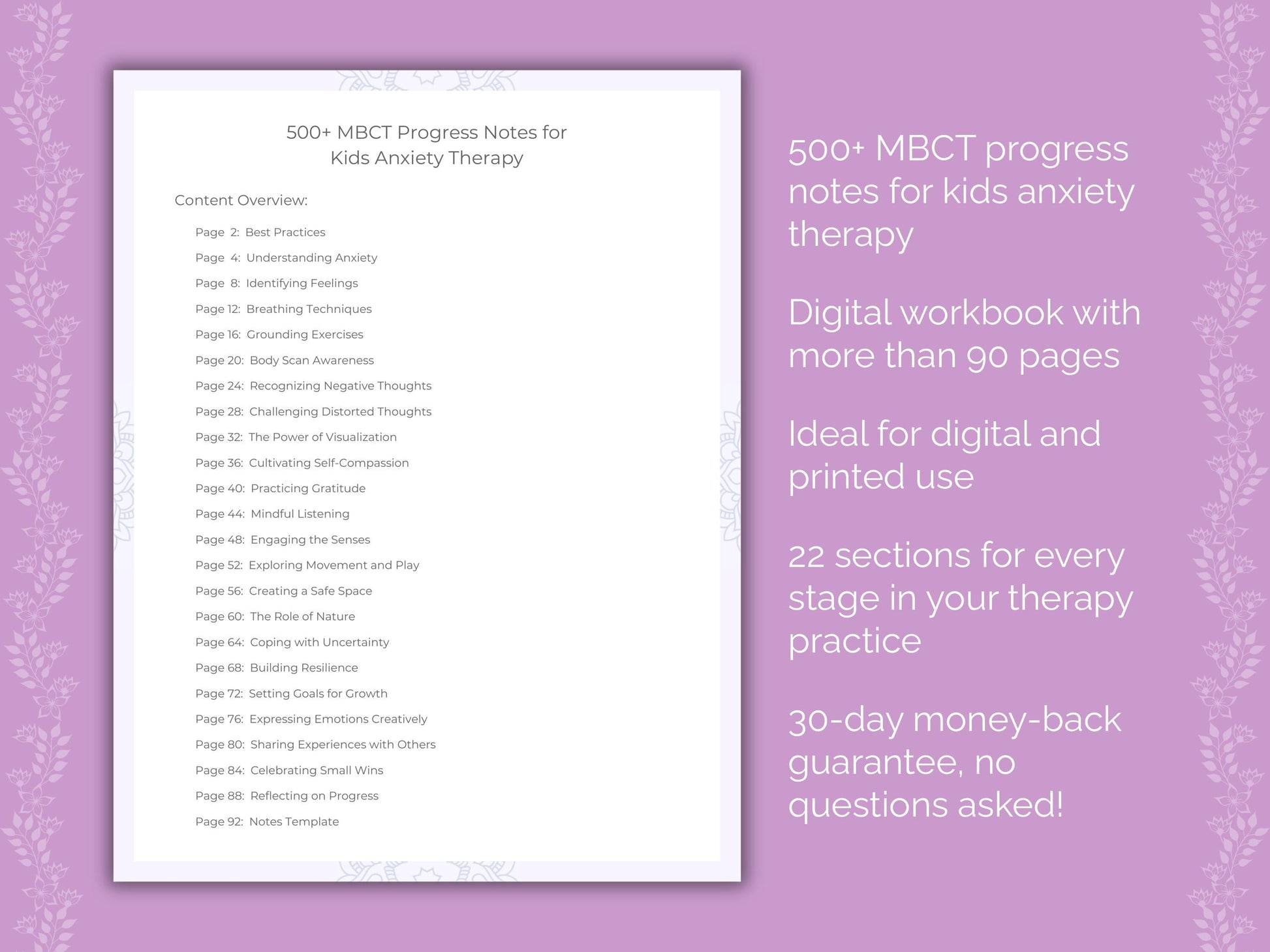 Kids Anxiety Mindfulness-Based Cognitive Therapy (MBCT) Therapist Worksheets