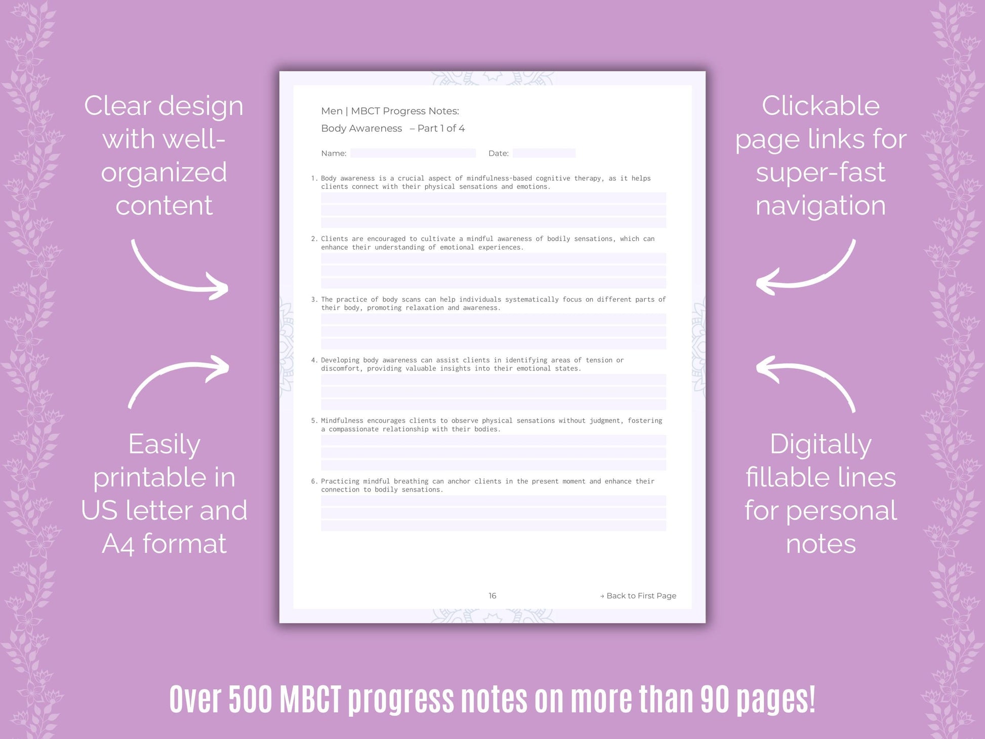 Men Mindfulness-Based Cognitive Therapy (MBCT) Counseling Templates