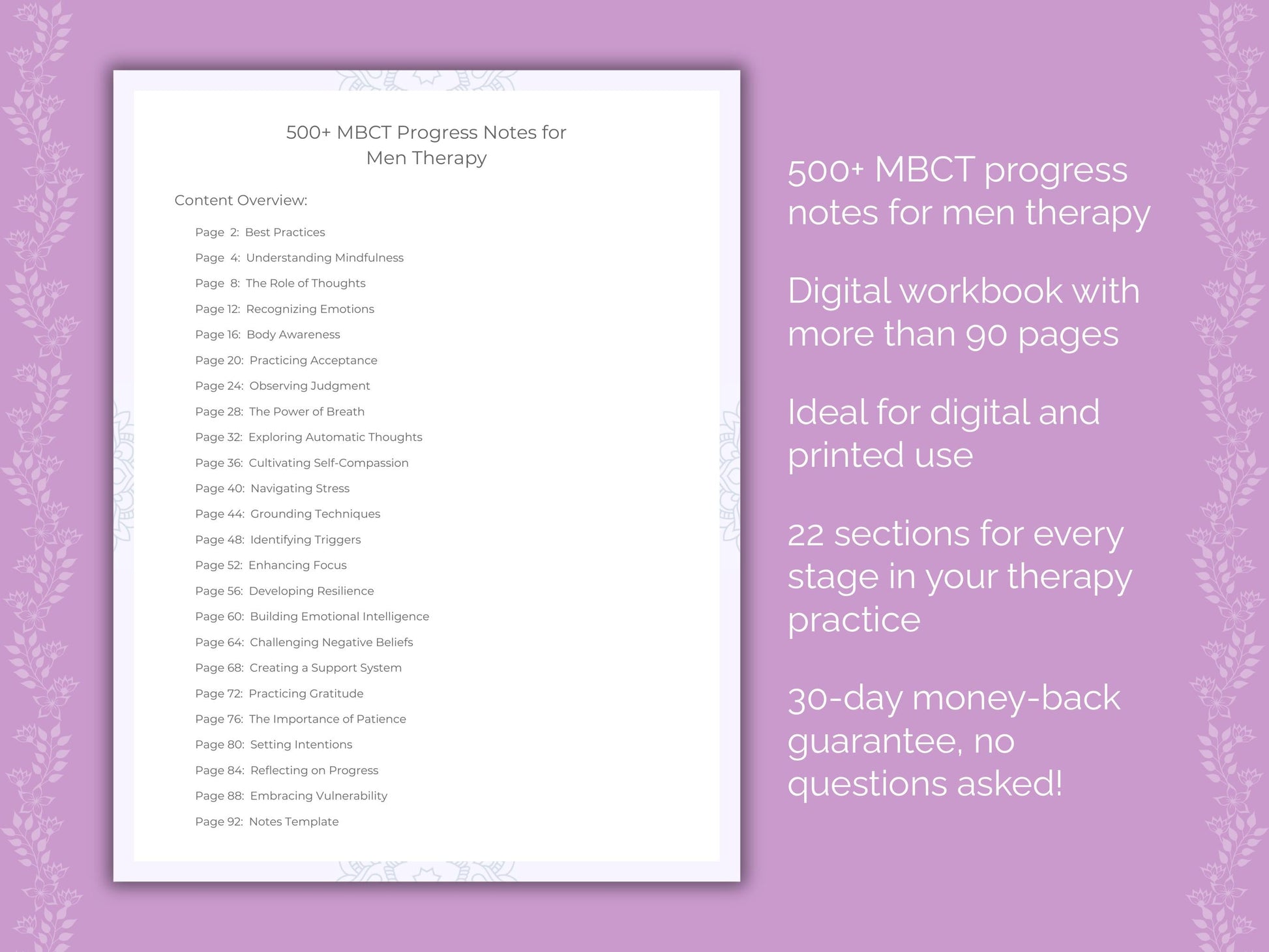 Men Mindfulness-Based Cognitive Therapy (MBCT) Therapist Worksheets