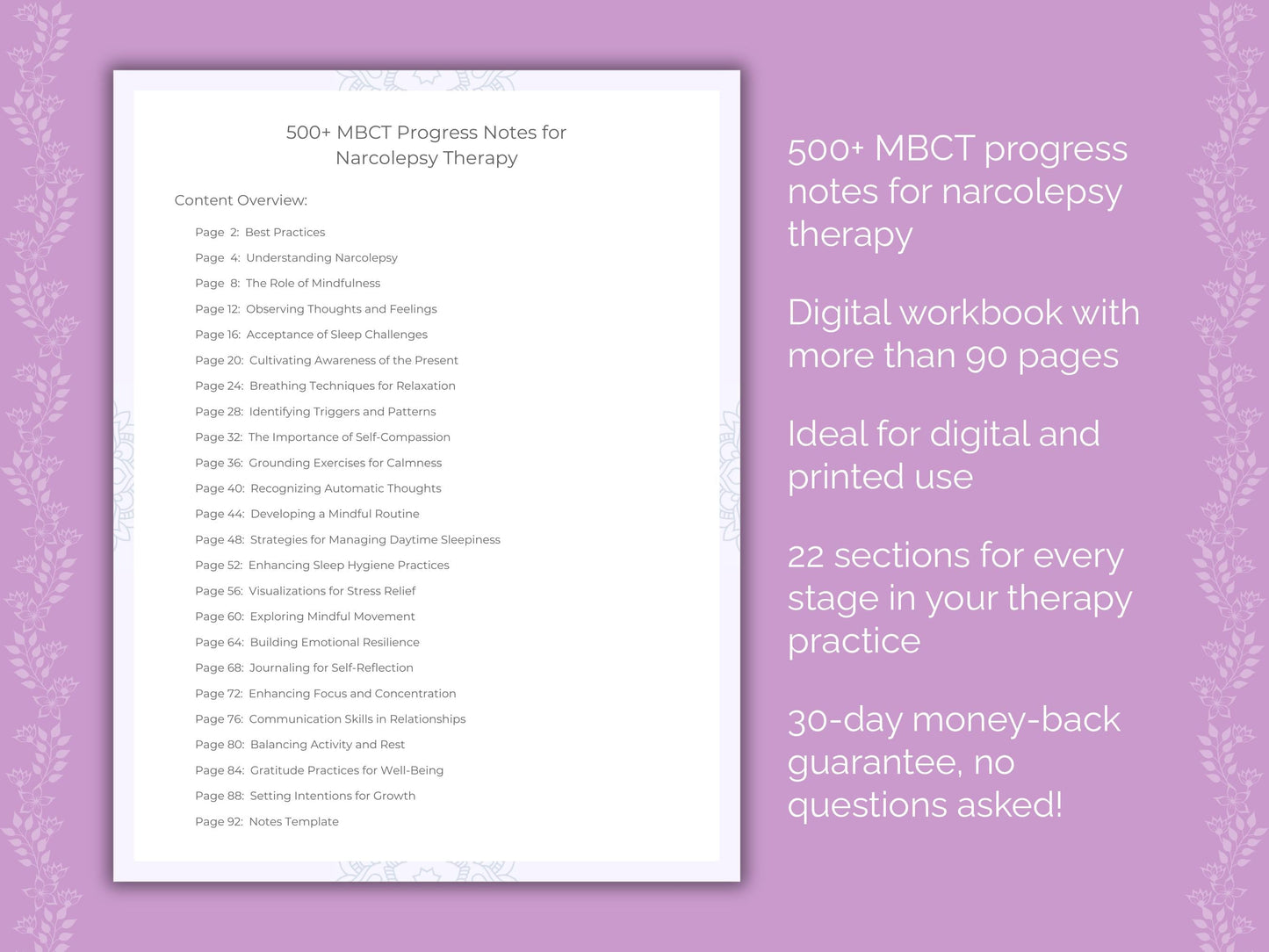 Narcolepsy Mindfulness-Based Cognitive Therapy (MBCT) Therapist Worksheets