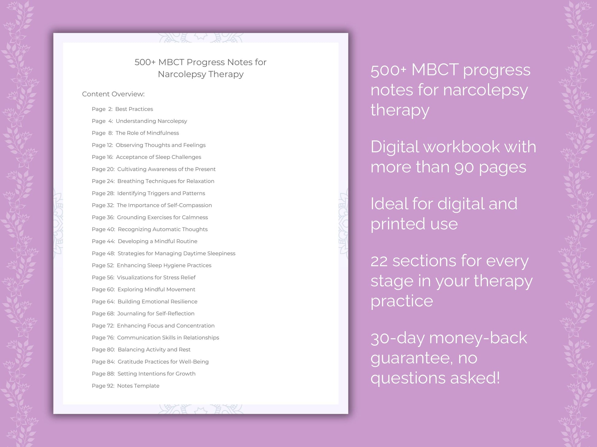 Narcolepsy Mindfulness-Based Cognitive Therapy (MBCT) Therapist Worksheets