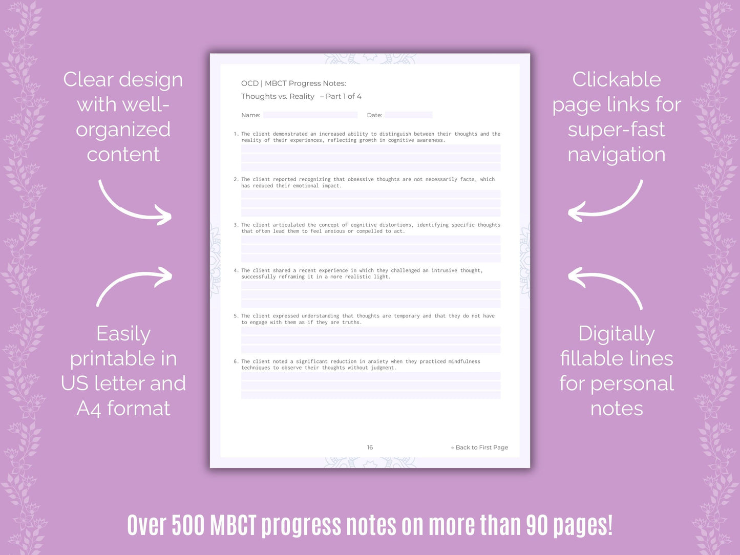 Obsessive-Compulsive Disorder (OCD) Mindfulness-Based Cognitive Therapy (MBCT) Counseling Templates