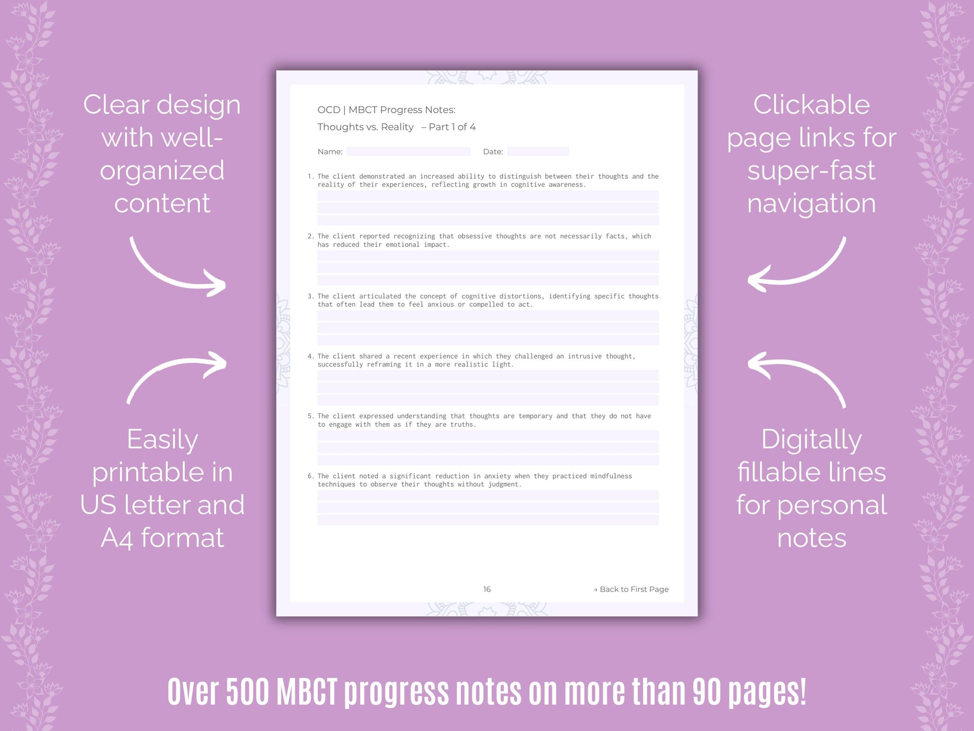 Obsessive-Compulsive Disorder (OCD) Mindfulness-Based Cognitive Therapy (MBCT) Counseling Templates