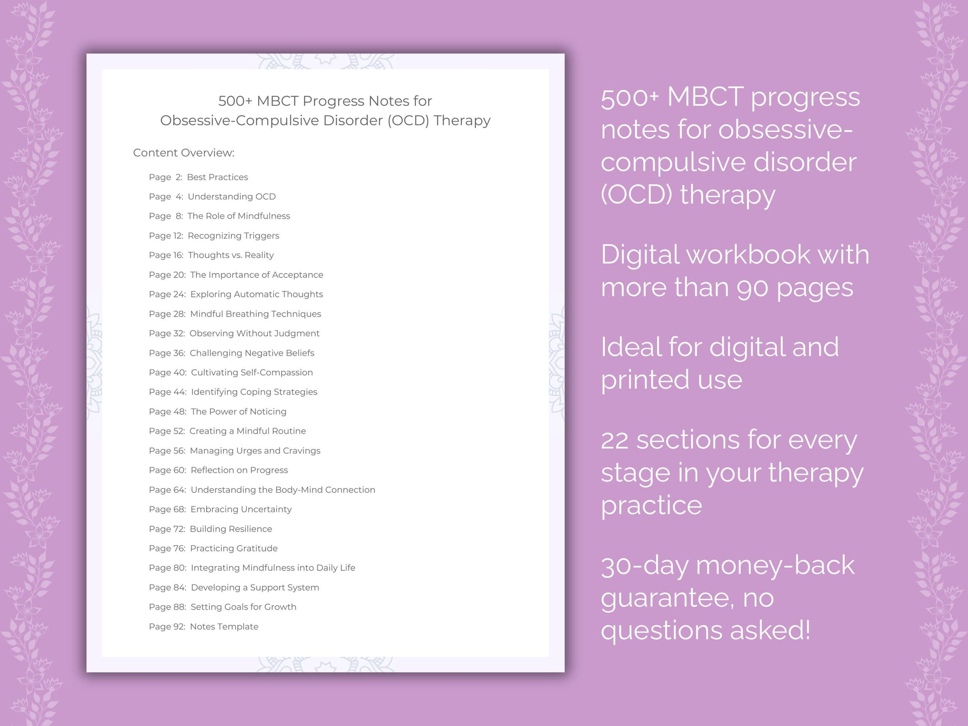 Obsessive-Compulsive Disorder (OCD) Mindfulness-Based Cognitive Therapy (MBCT) Therapist Worksheets