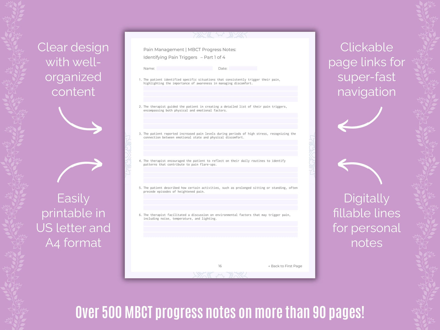 Pain Management Mindfulness-Based Cognitive Therapy (MBCT) Counseling Templates