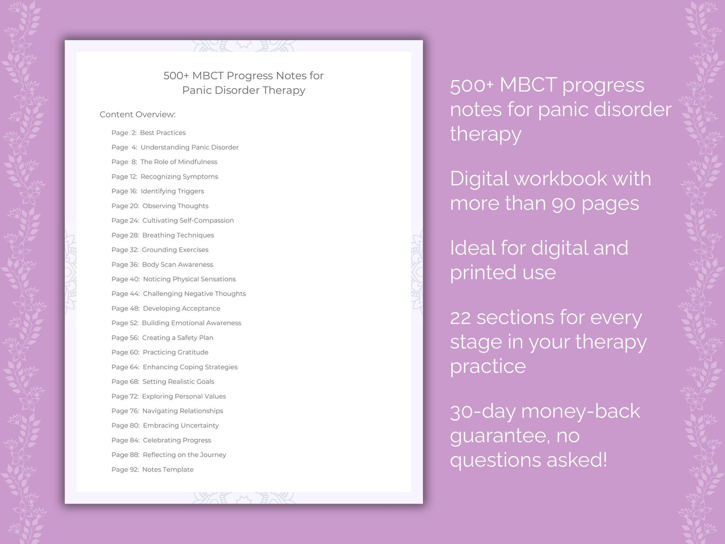 Panic Disorder Mindfulness-Based Cognitive Therapy (MBCT) Therapist Worksheets