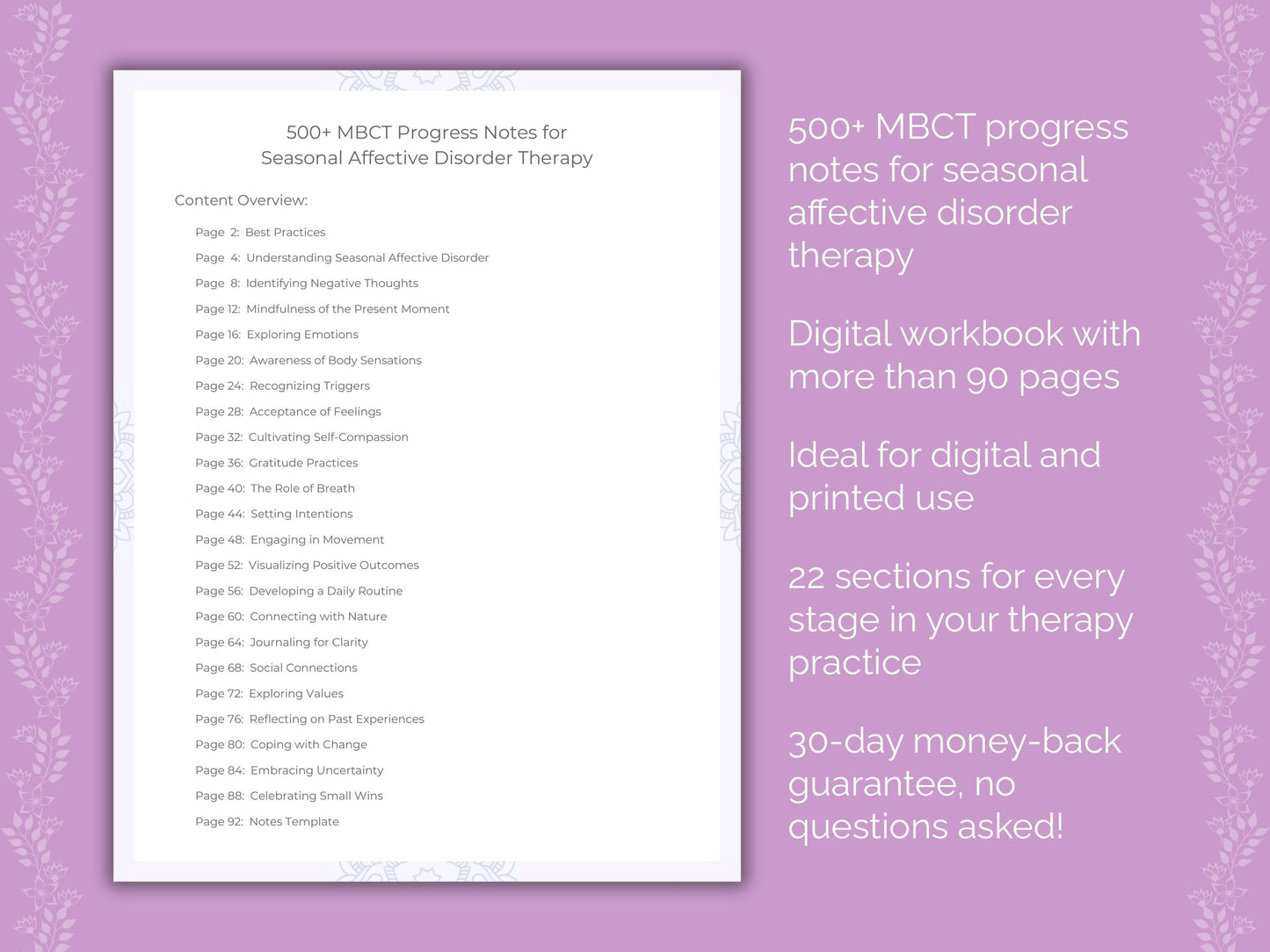 Seasonal Affective Disorder Mindfulness-Based Cognitive Therapy (MBCT) Therapist Worksheets