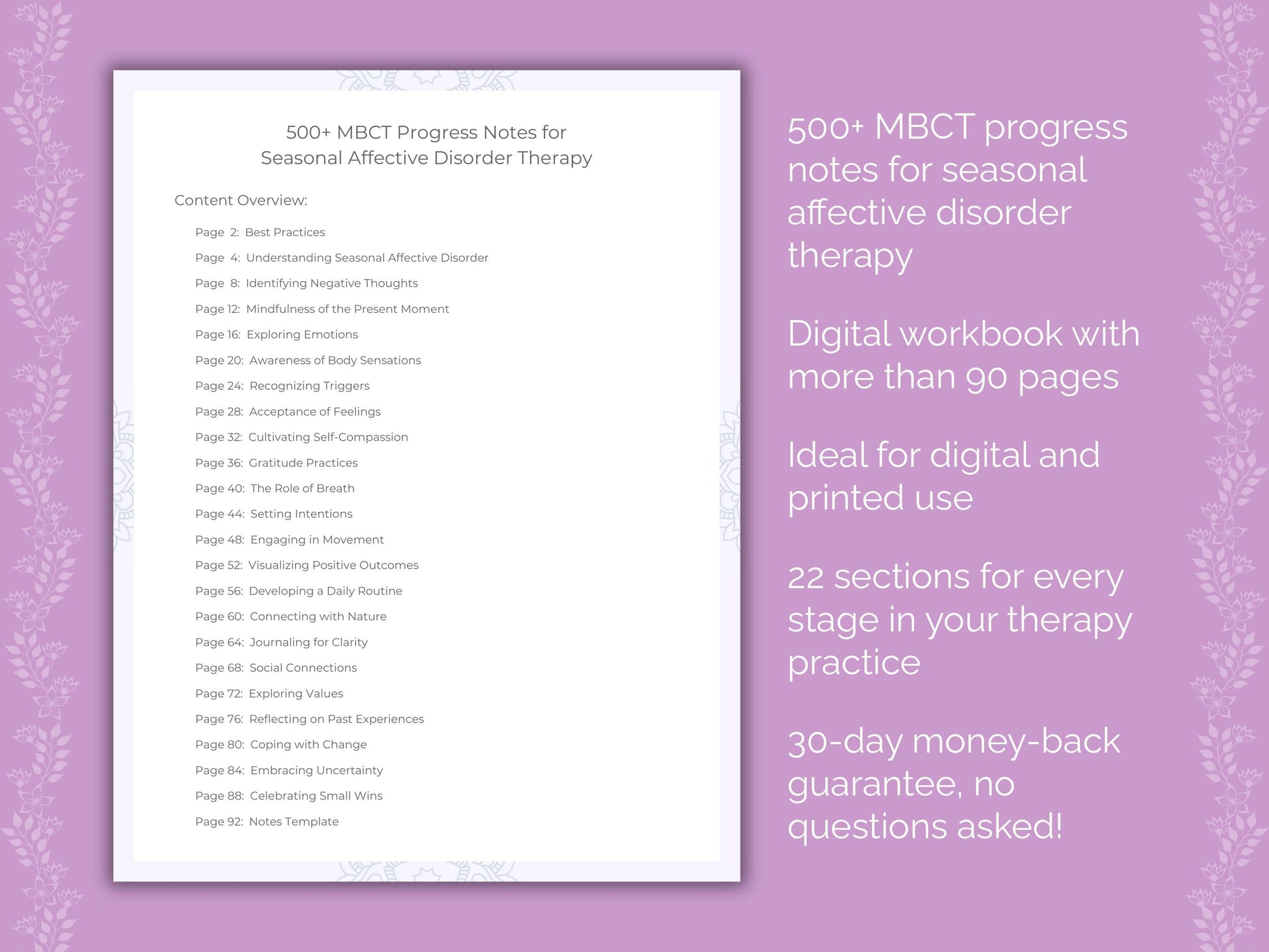 Seasonal Affective Disorder Mindfulness-Based Cognitive Therapy (MBCT) Therapist Worksheets