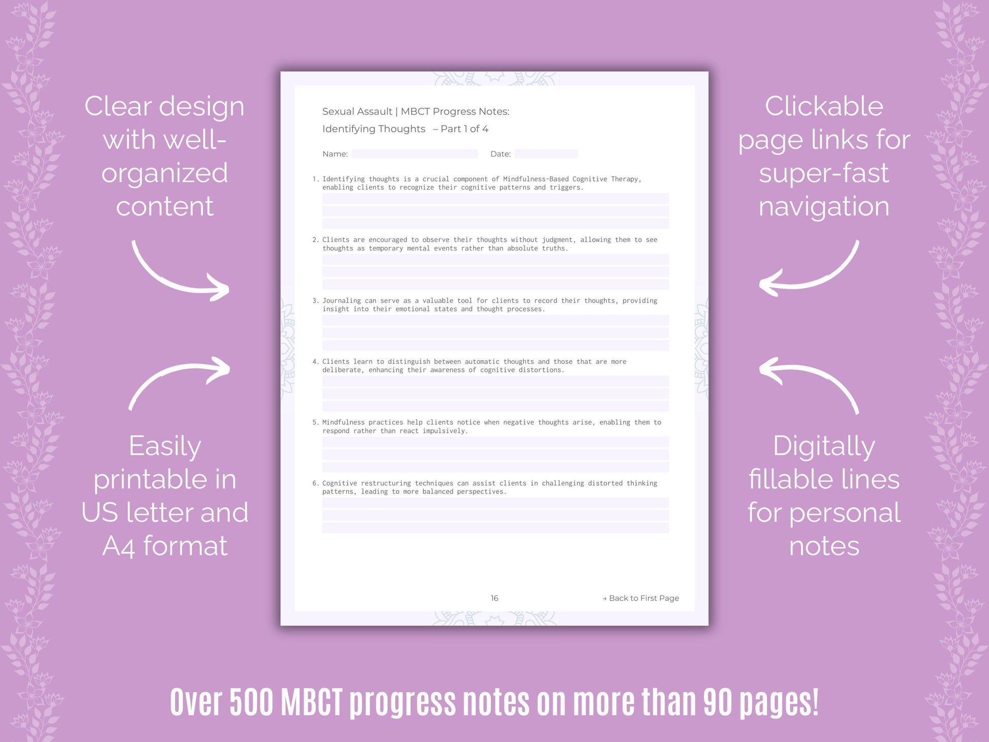 Sexual Assault Mindfulness-Based Cognitive Therapy (MBCT) Counseling Templates