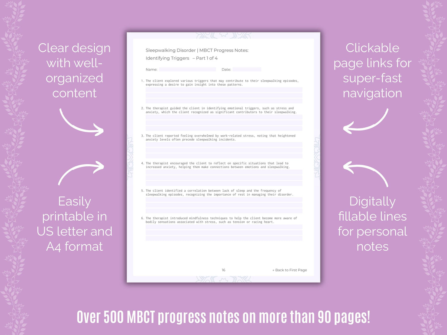 Sleepwalking Disorder Mindfulness-Based Cognitive Therapy (MBCT) Counseling Templates