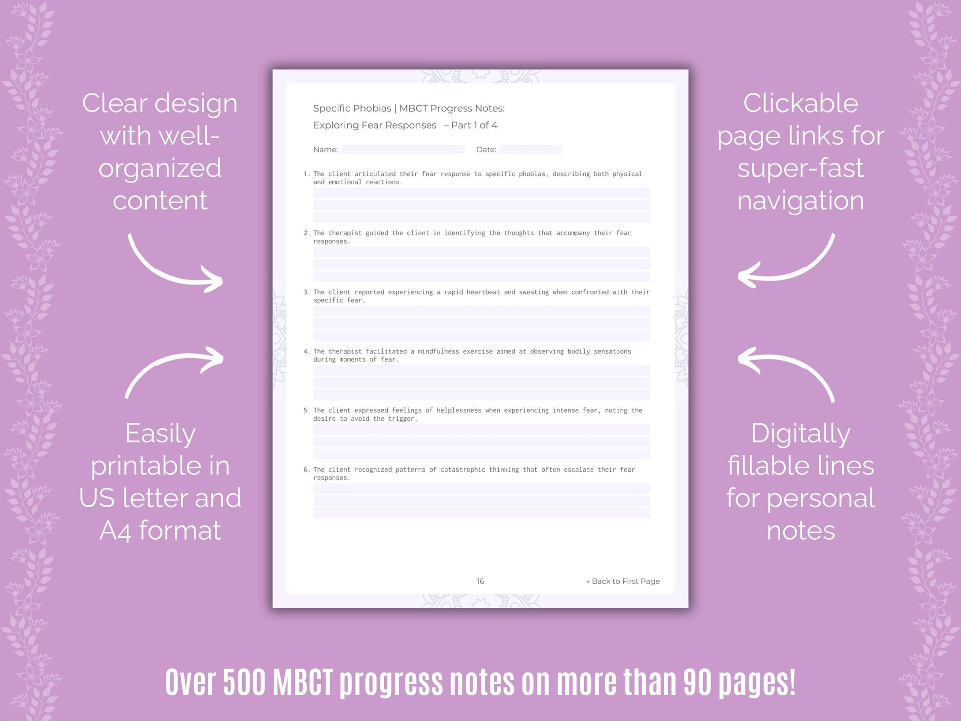 Specific Phobias Mindfulness-Based Cognitive Therapy (MBCT) Counseling Templates