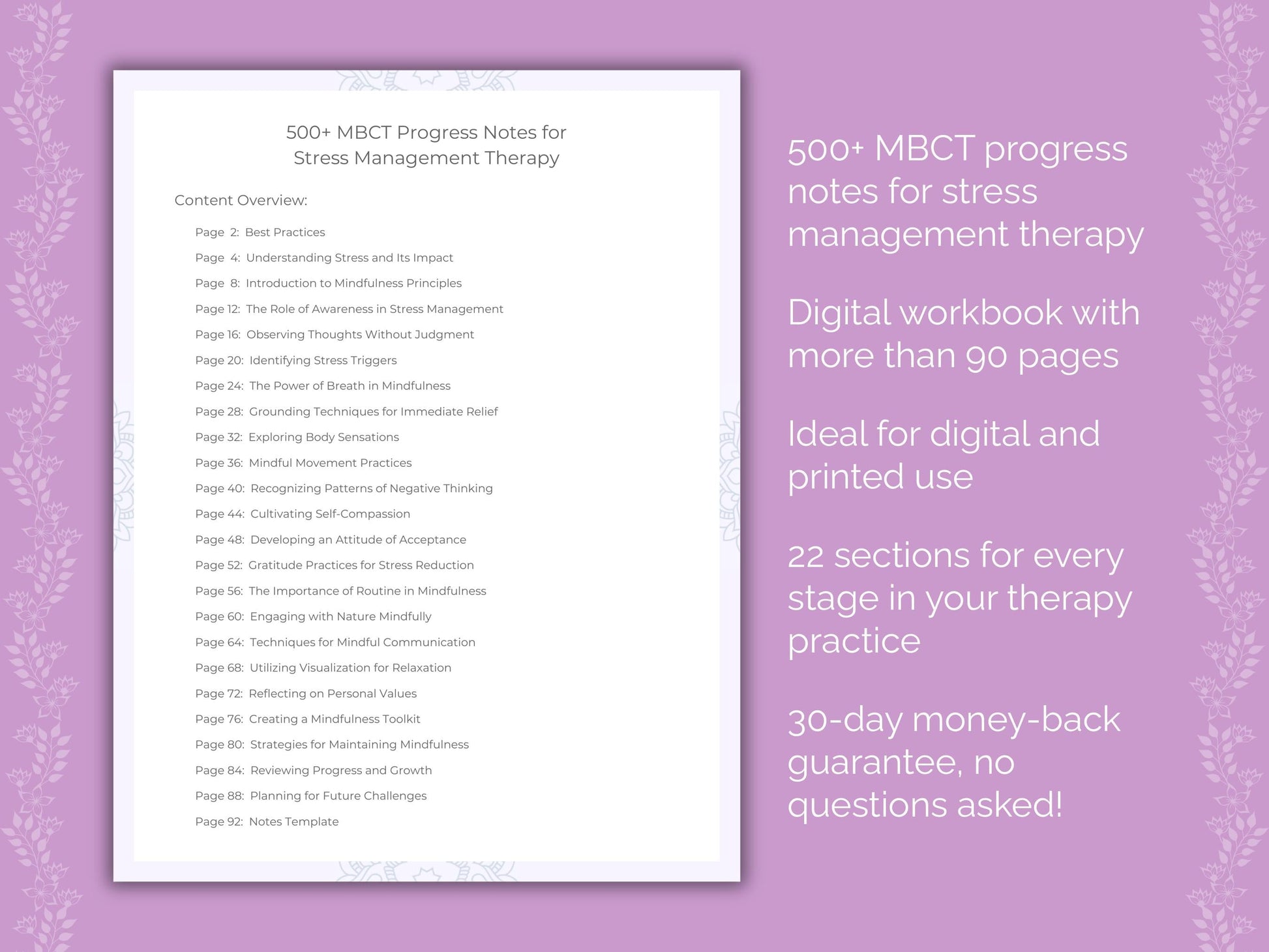 Stress Management Mindfulness-Based Cognitive Therapy (MBCT) Therapist Worksheets