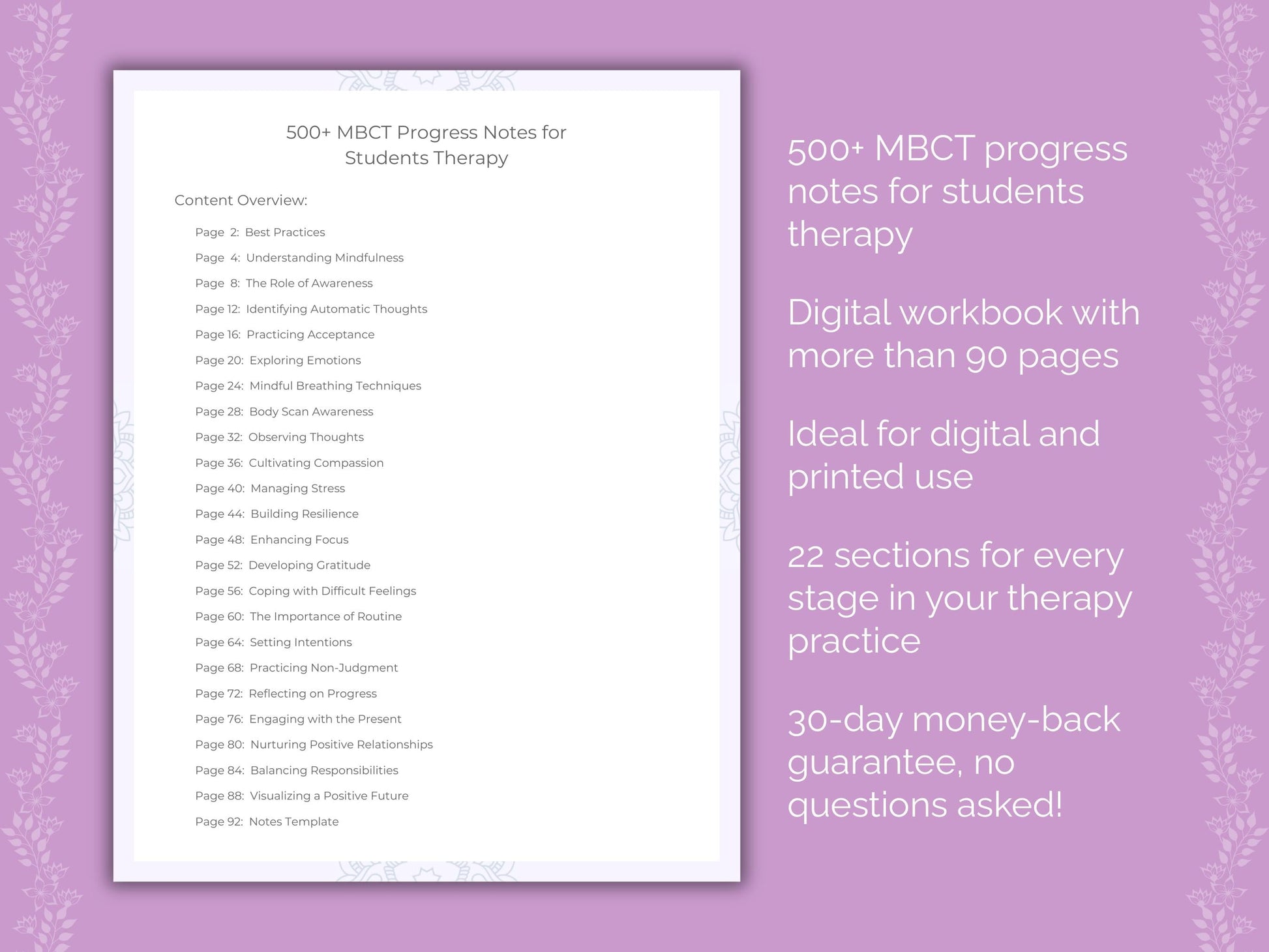 Students Mindfulness-Based Cognitive Therapy (MBCT) Therapist Worksheets