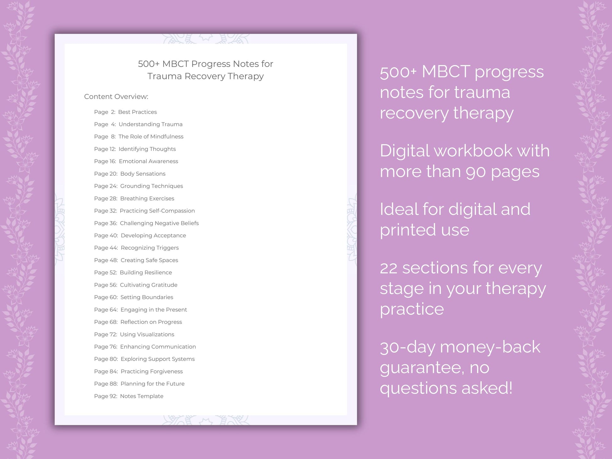 Trauma Recovery Mindfulness-Based Cognitive Therapy (MBCT) Therapist Worksheets