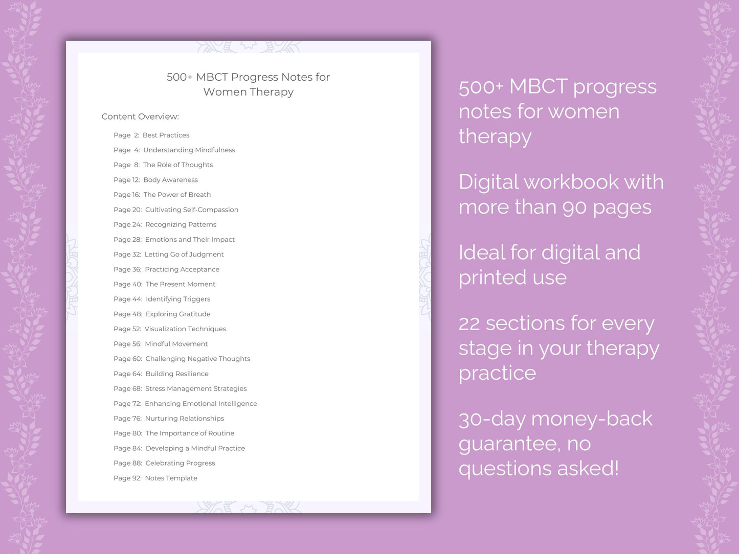 Women Mindfulness-Based Cognitive Therapy (MBCT) Therapist Worksheets