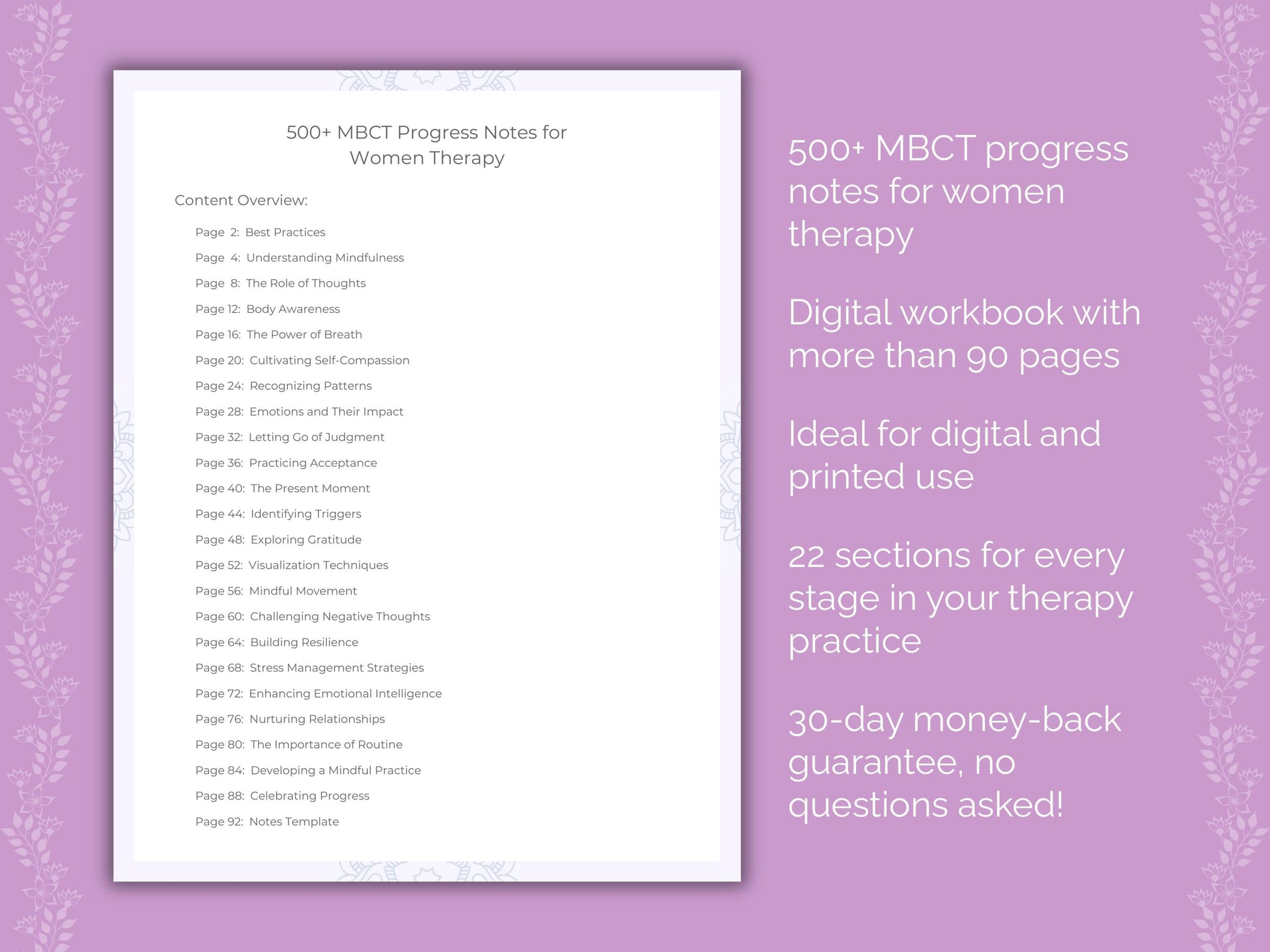 Women Mindfulness-Based Cognitive Therapy (MBCT) Therapist Worksheets