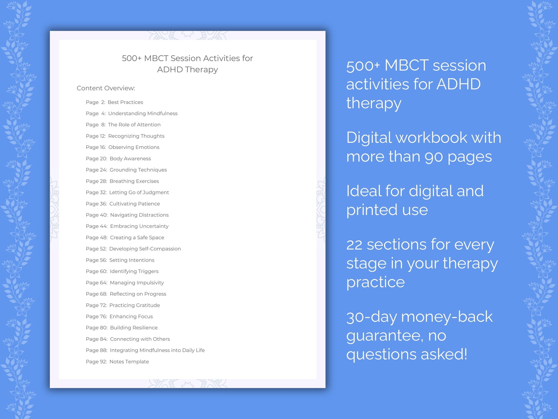 ADHD Mindfulness-Based Cognitive Therapy (MBCT) Therapist Worksheets