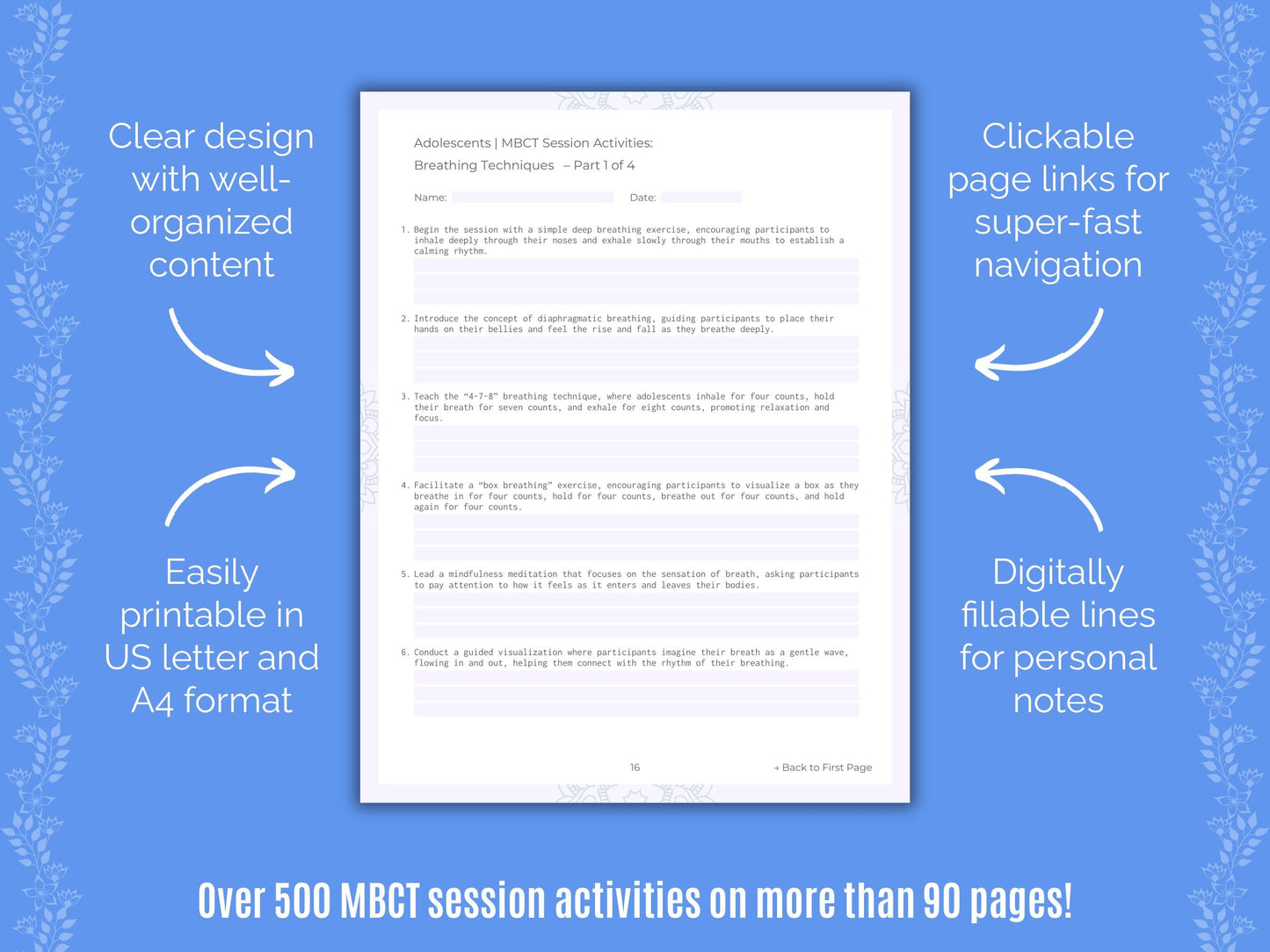 Adolescents Mindfulness-Based Cognitive Therapy (MBCT) Counseling Templates