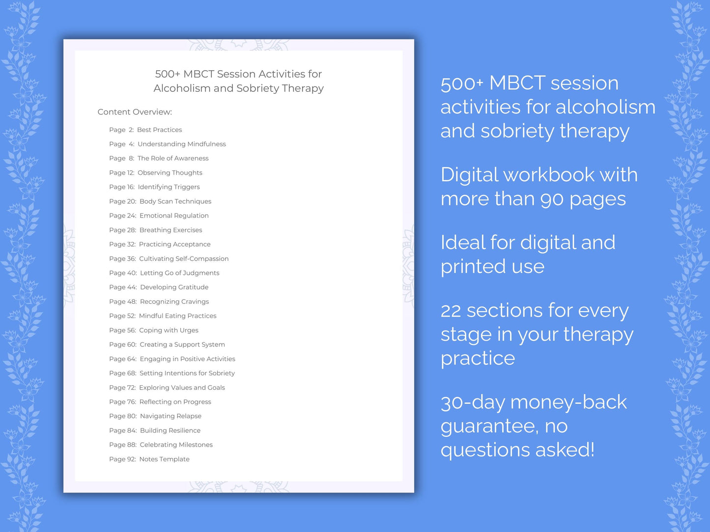 Alcoholism and Sobriety Mindfulness-Based Cognitive Therapy (MBCT) Therapist Worksheets