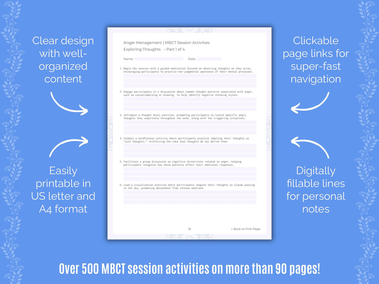 Anger Management Mindfulness-Based Cognitive Therapy (MBCT) Counseling Templates