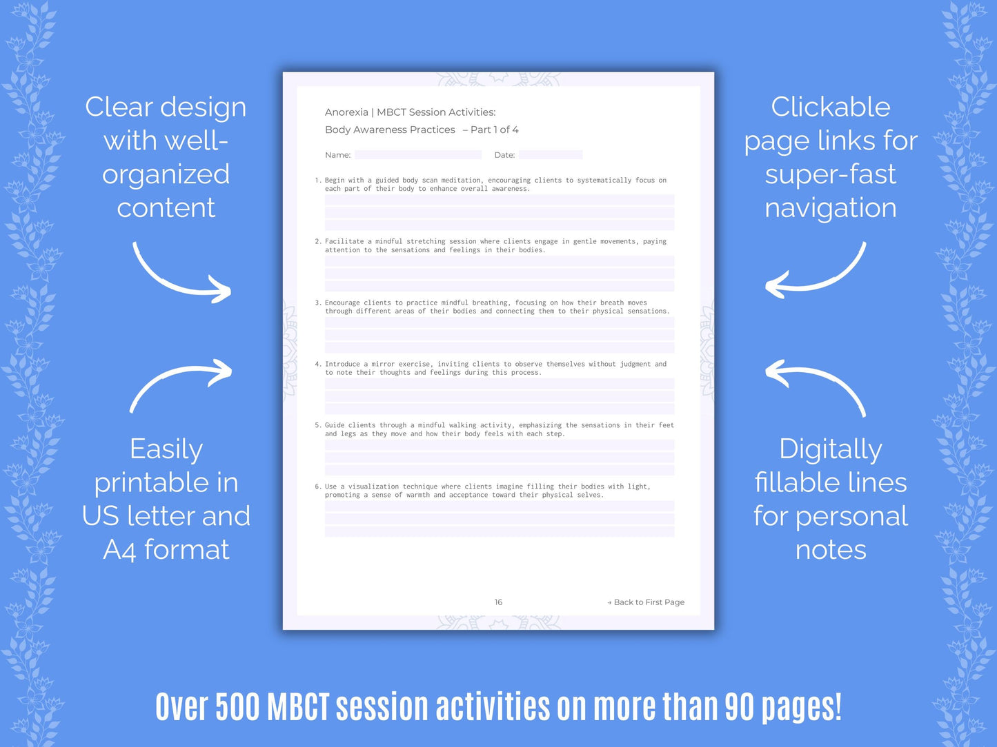 Anorexia Mindfulness-Based Cognitive Therapy (MBCT) Counseling Templates