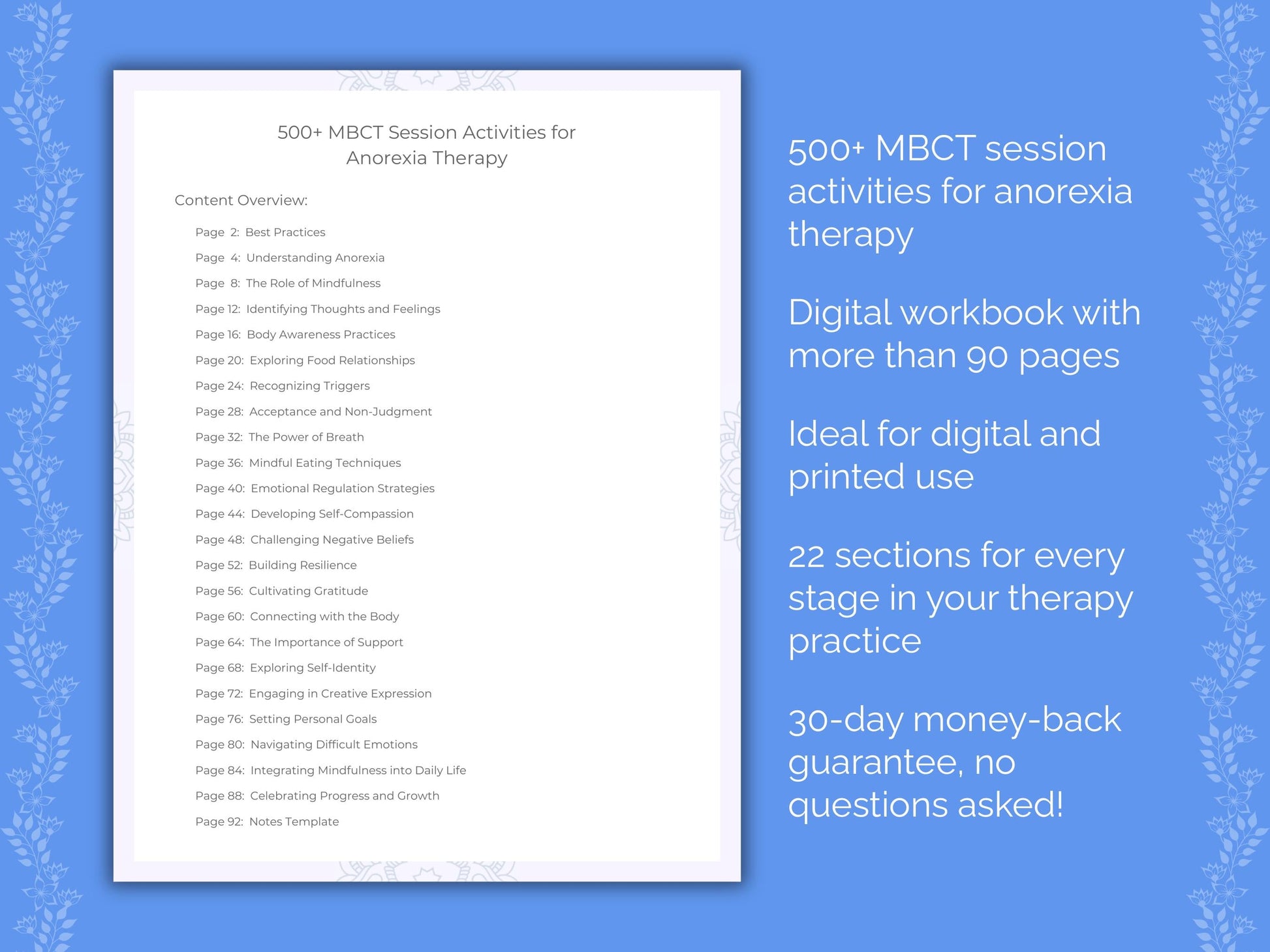 Anorexia Mindfulness-Based Cognitive Therapy (MBCT) Therapist Worksheets