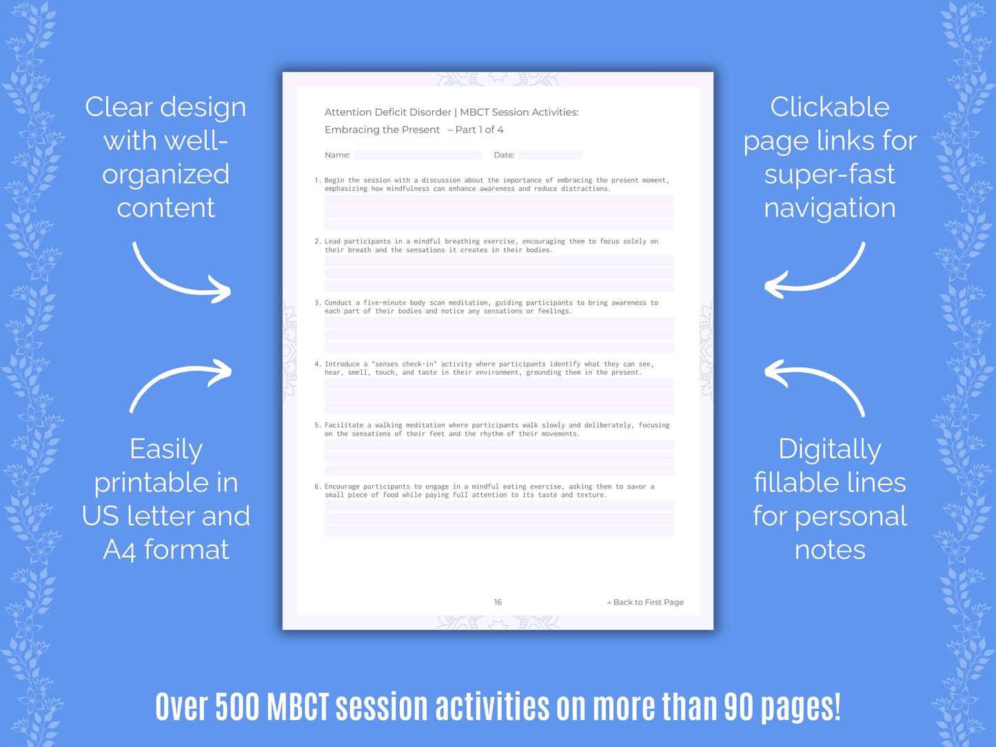 Attention Deficit Disorder (ADD) Mindfulness-Based Cognitive Therapy (MBCT) Counseling Templates